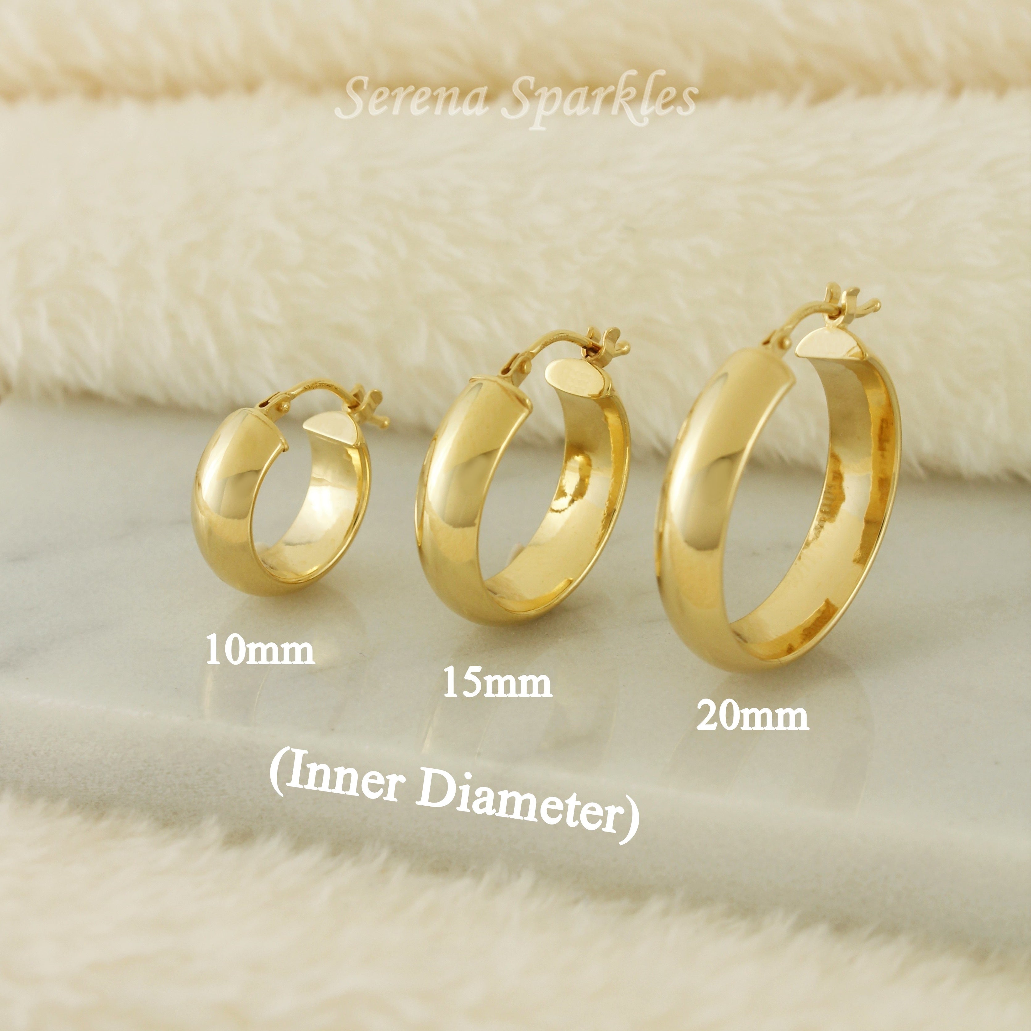 10k Solid Gold Thick Minimalist Hoop Earrings - Serena Sparkles