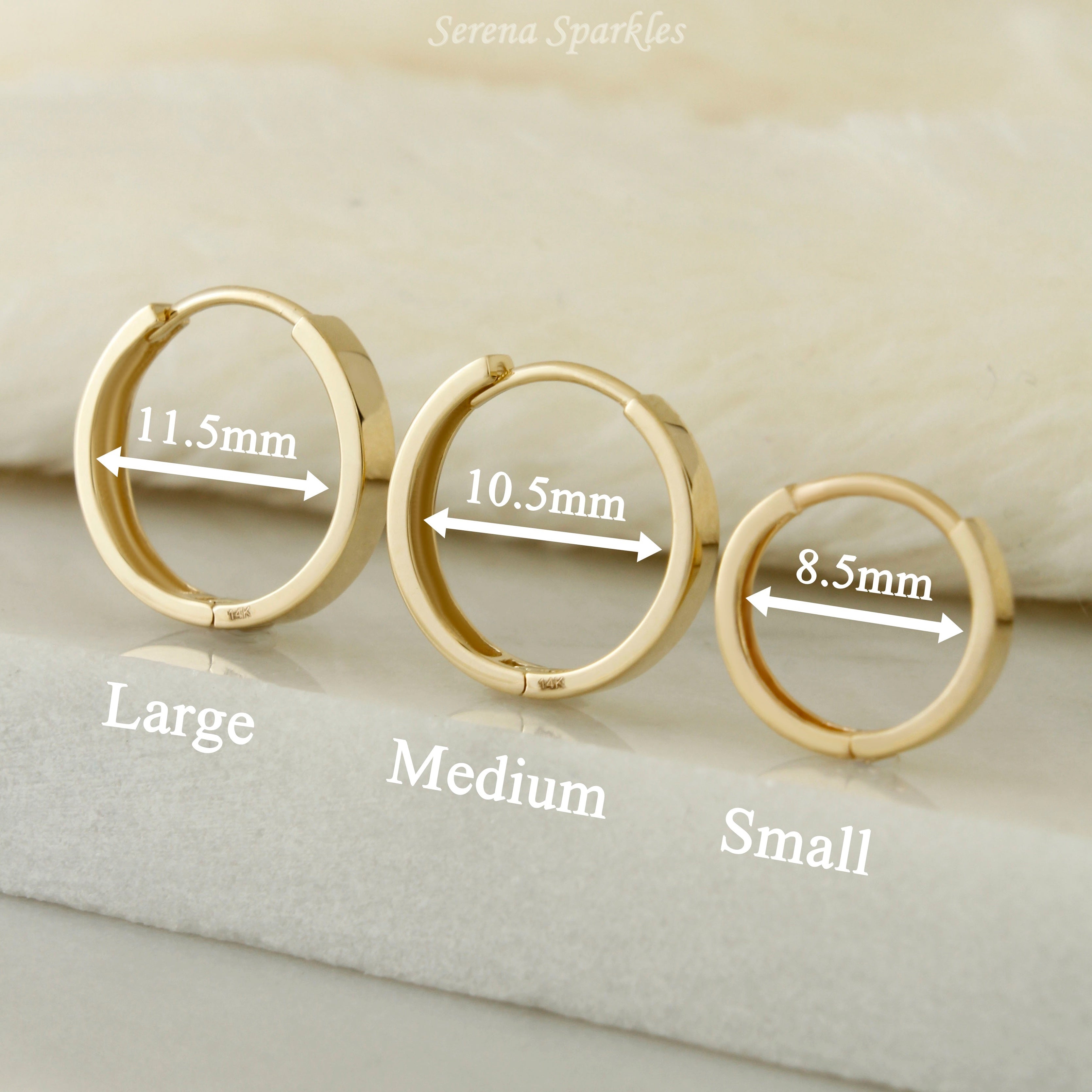 14k Solid Gold Plain Flat Huggie Earrings - Serena Sparkles