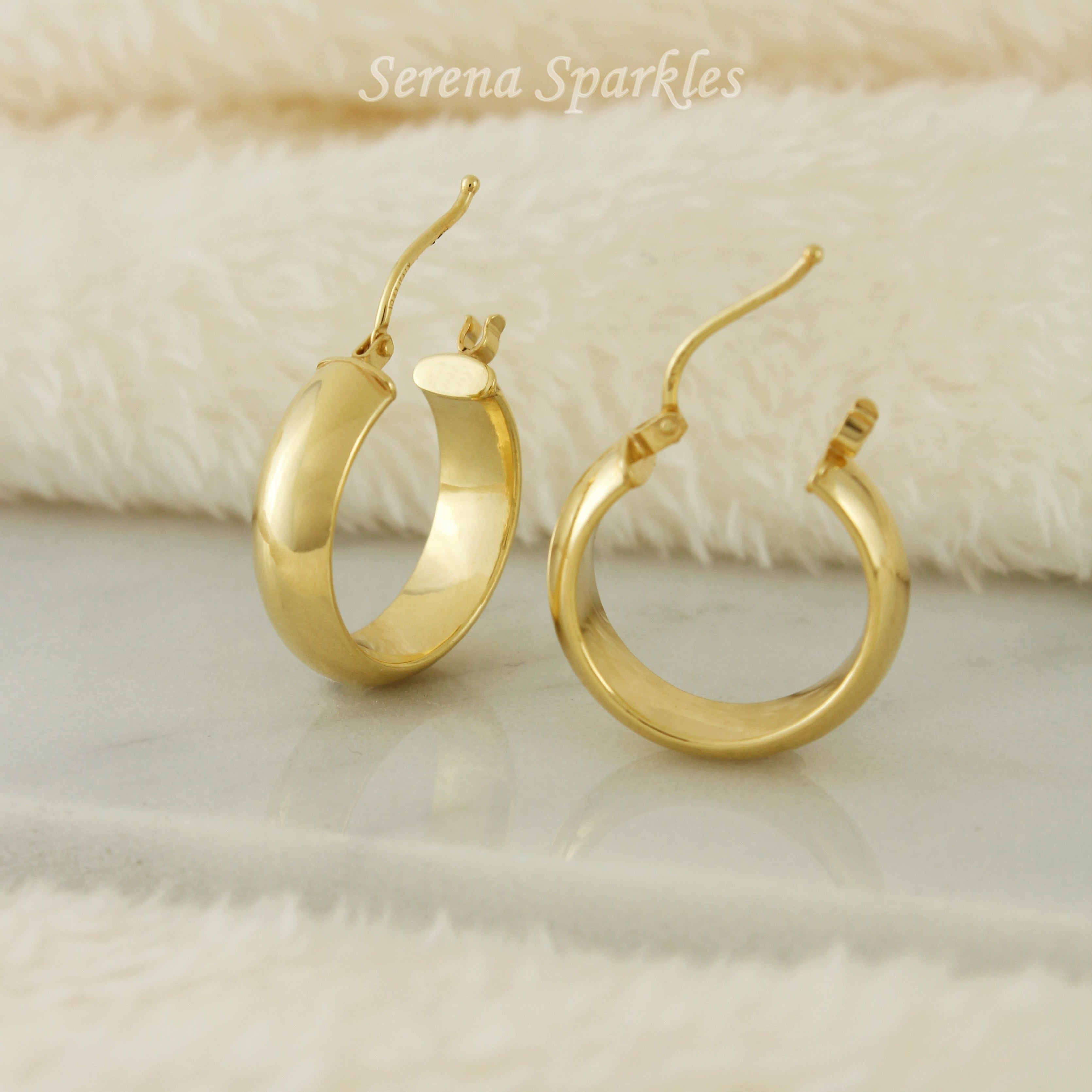 10k Solid Gold Thick Minimalist Hoop Earrings - Serena Sparkles