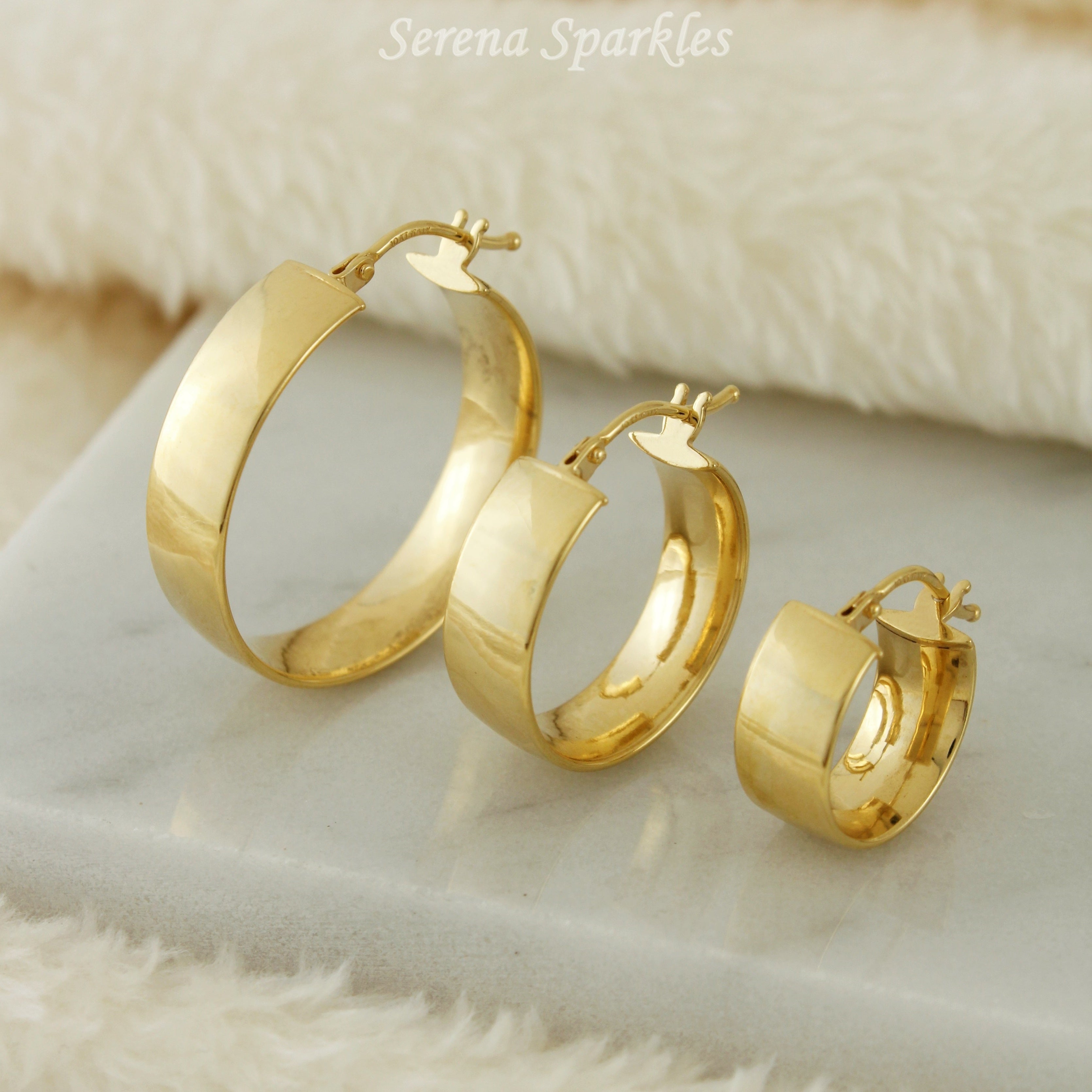 10k Solid Gold Flat Hoop Earrings - Serena Sparkles