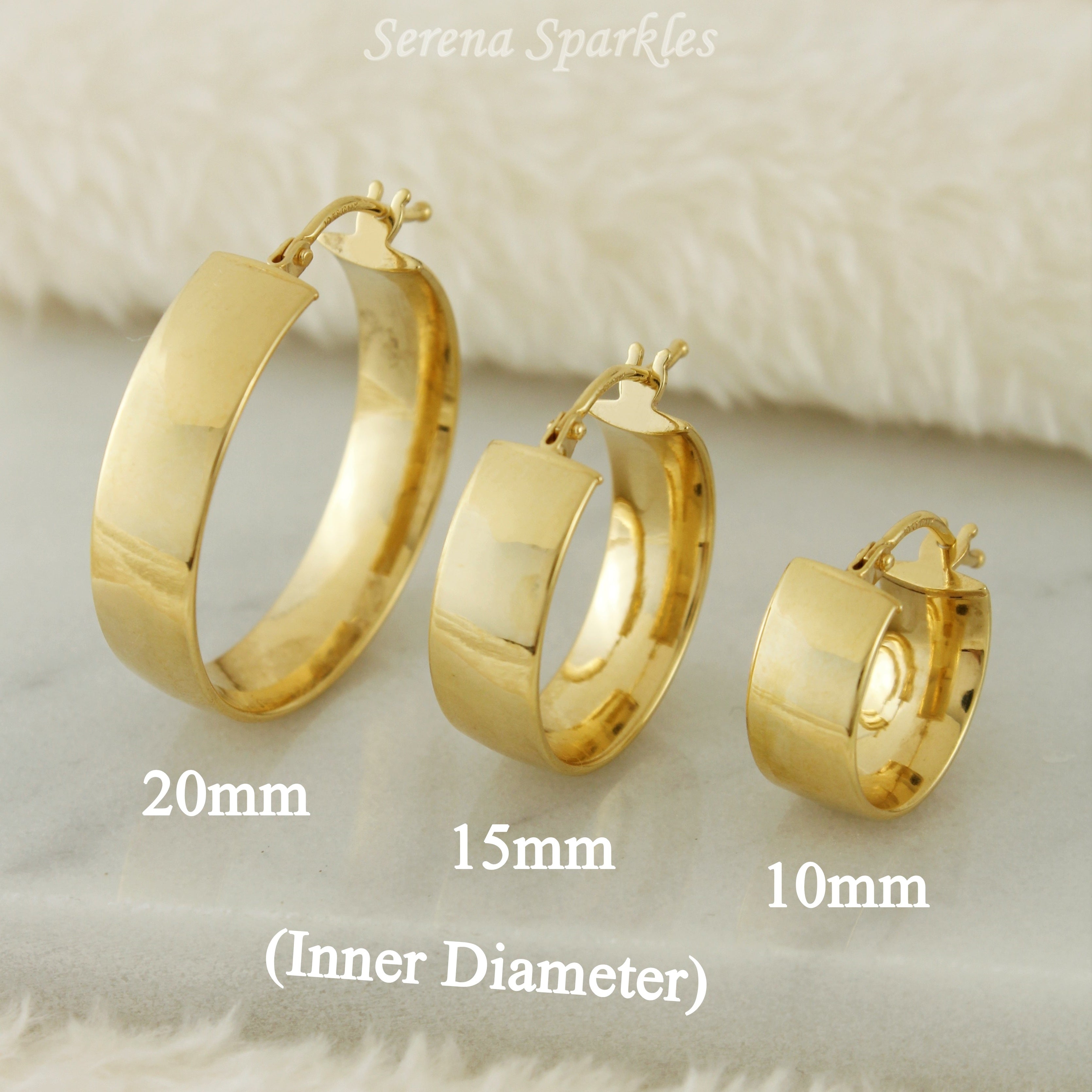 10k Solid Gold Flat Hoop Earrings - Serena Sparkles