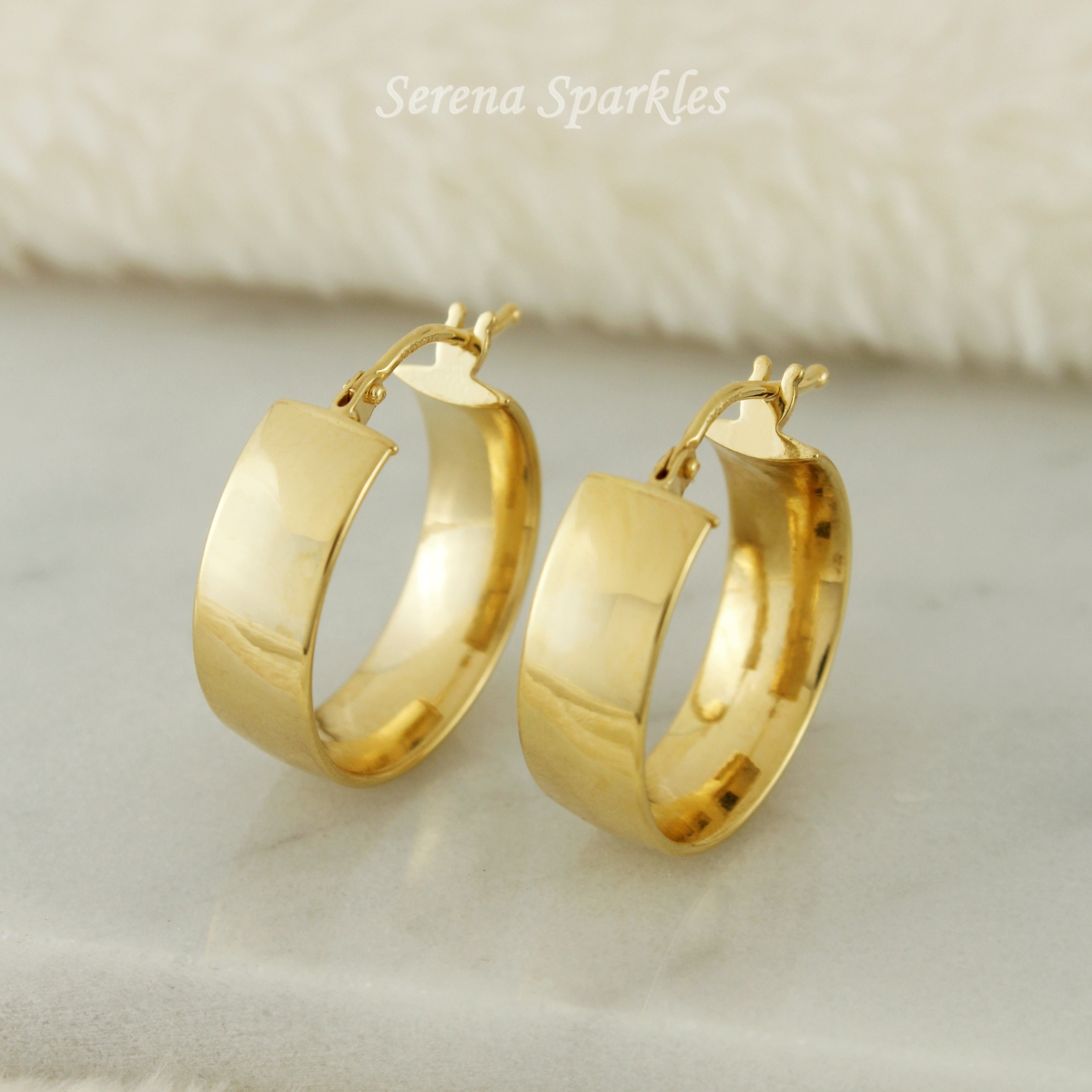 10k Solid Gold Flat Hoop Earrings - Serena Sparkles