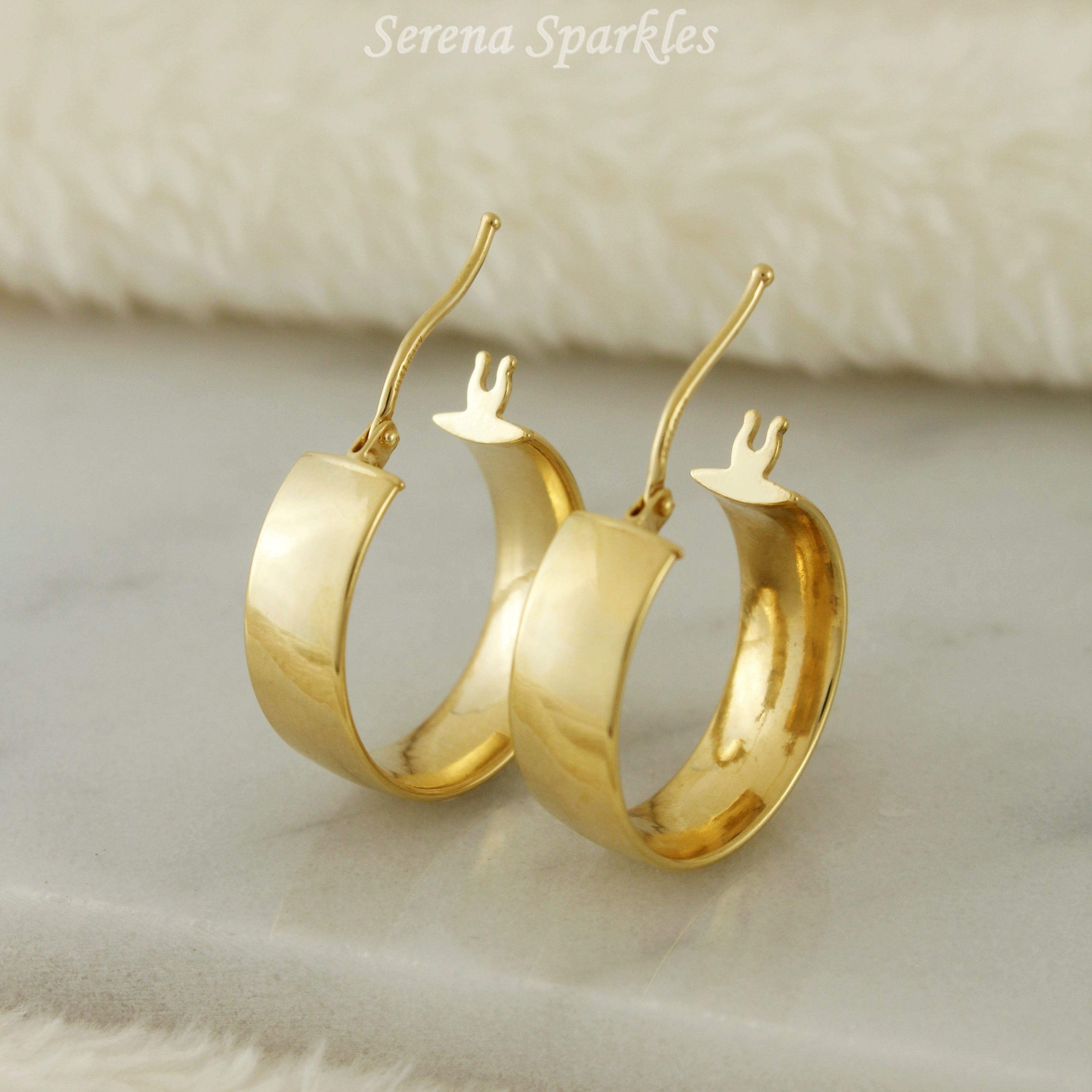 10k Solid Gold Flat Hoop Earrings - Serena Sparkles