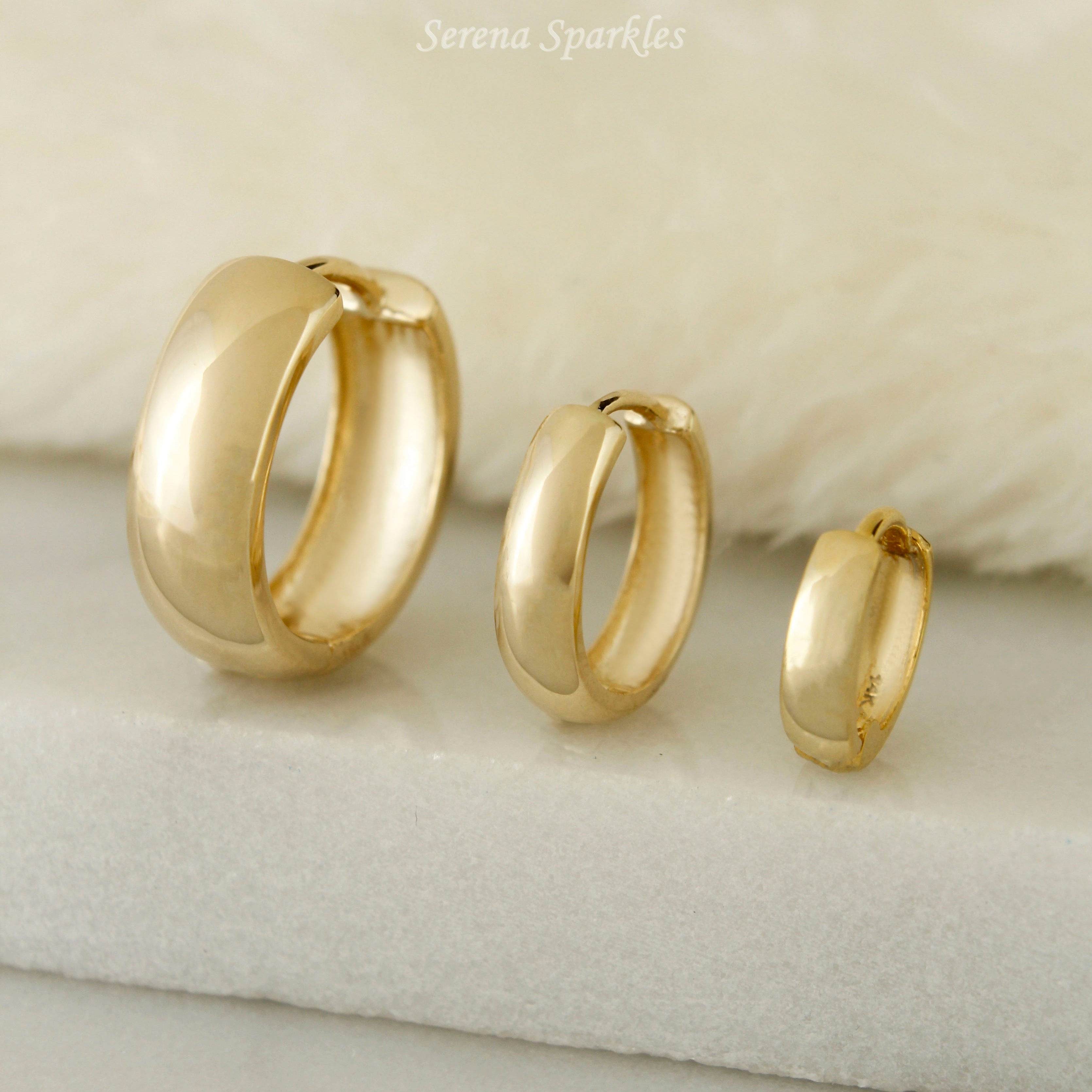 14k Solid Gold Plain Dainty Huggie Earrings - Serena Sparkles