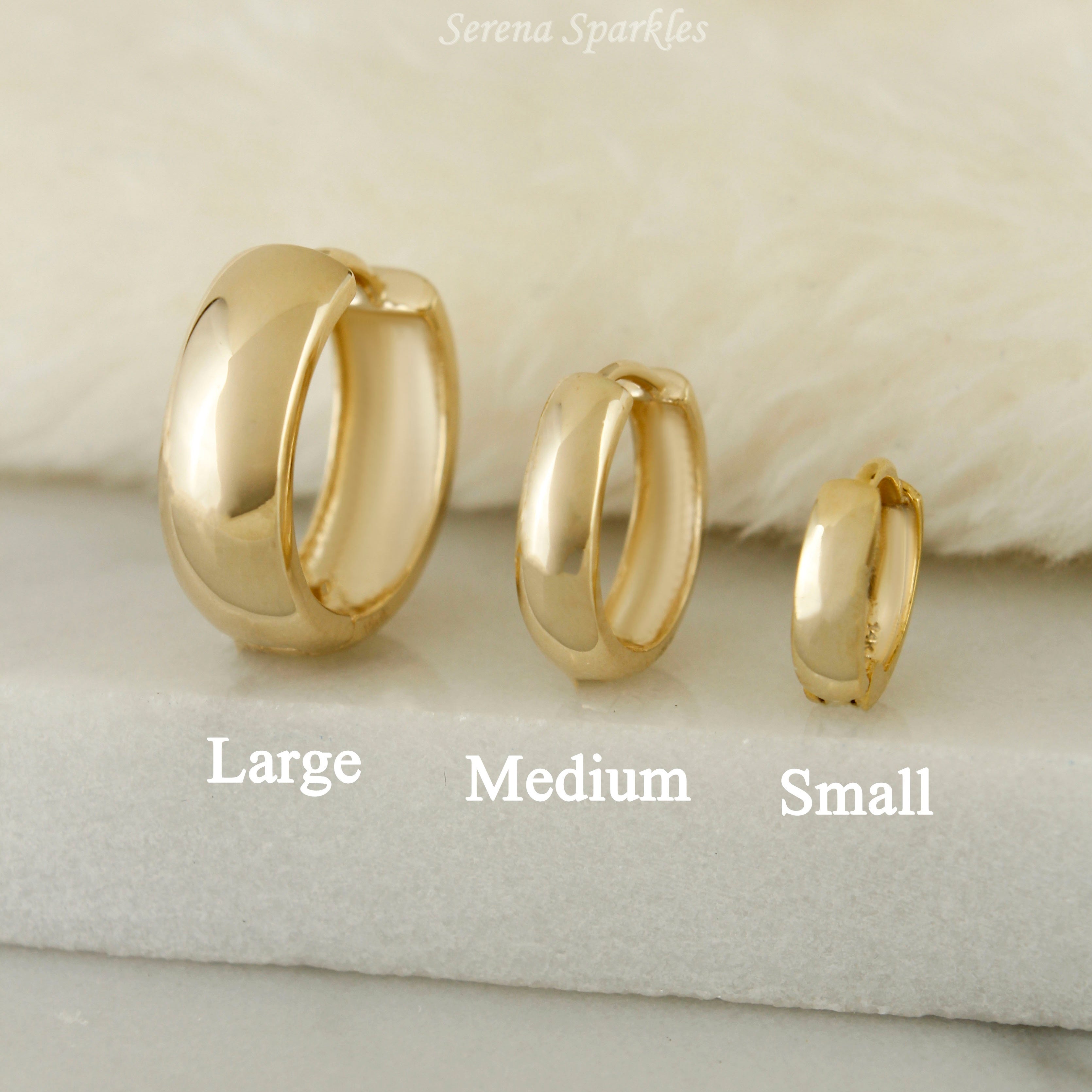 14k Solid Gold Plain Dainty Huggie Earrings - Serena Sparkles