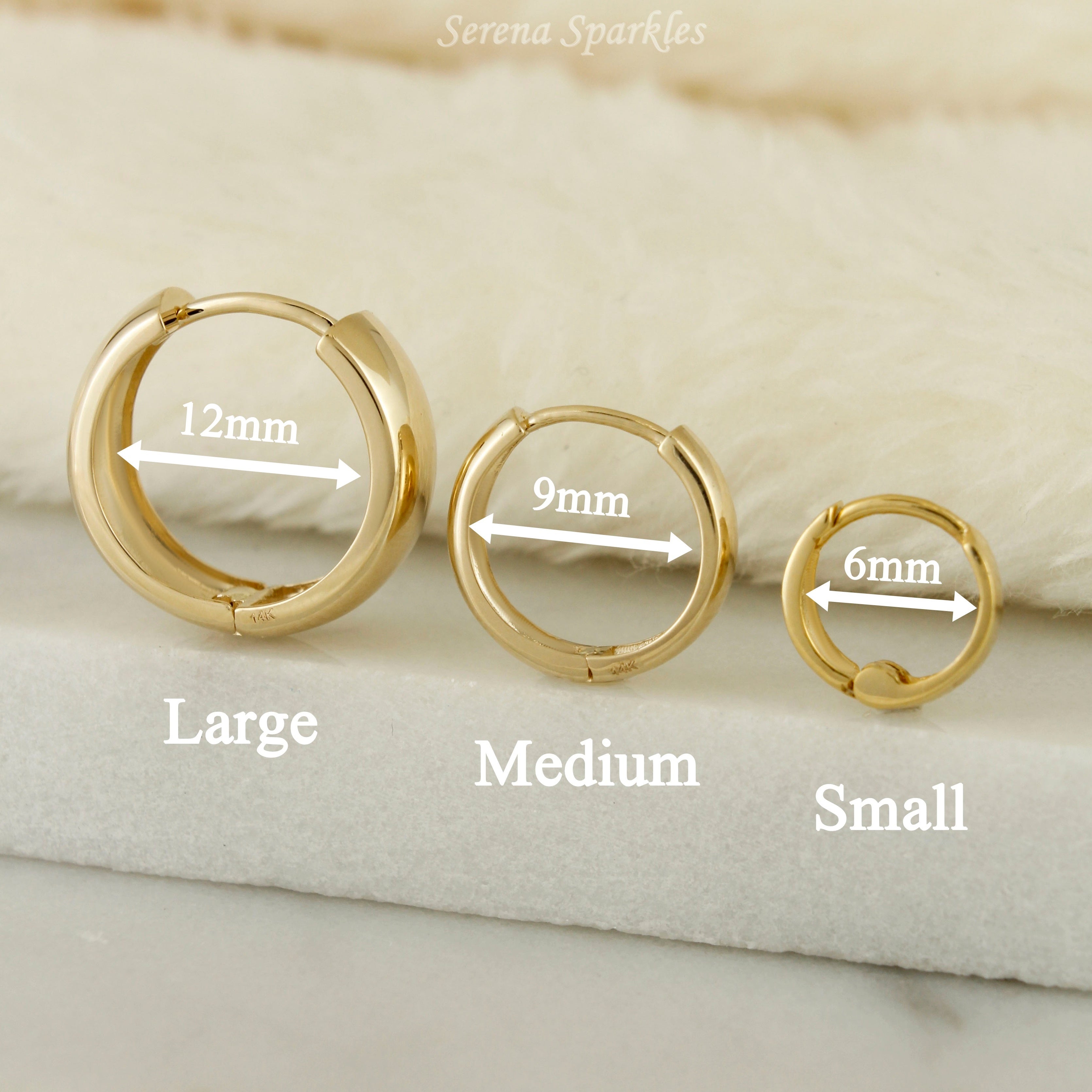 14k Solid Gold Plain Dainty Huggie Earrings - Serena Sparkles