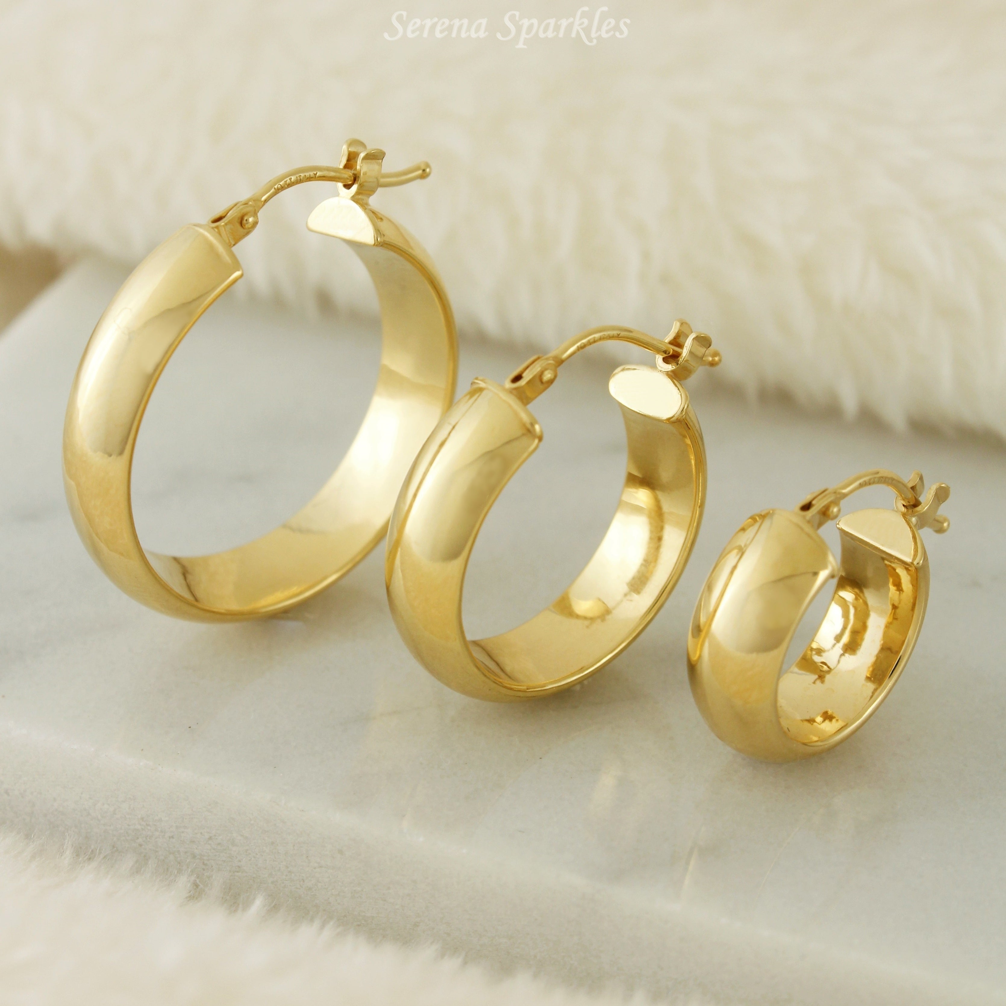 10k Solid Gold Thick Minimalist Hoop Earrings - Serena Sparkles