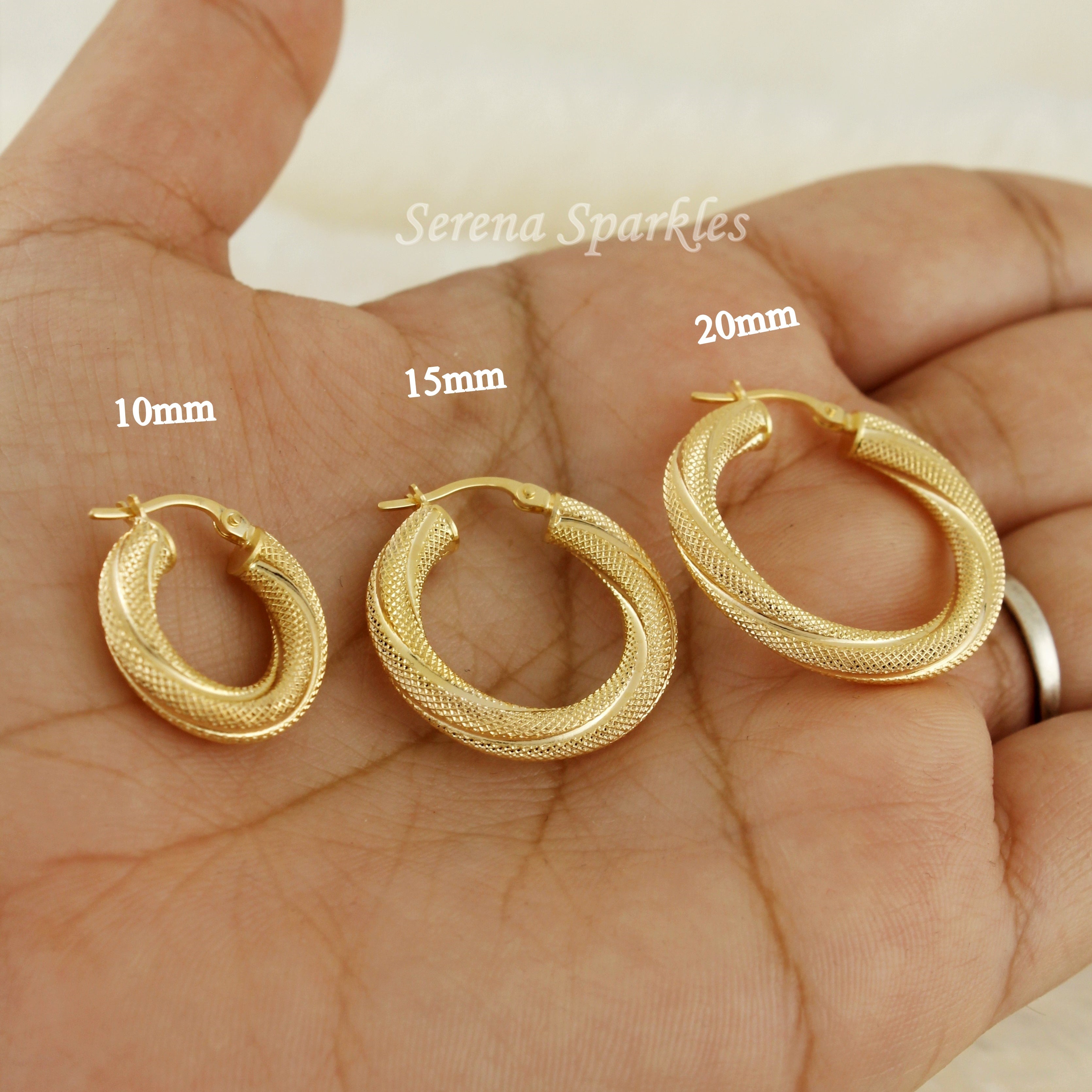 10k Solid Gold 4mm Textured Hoop Earrings - Serena Sparkles