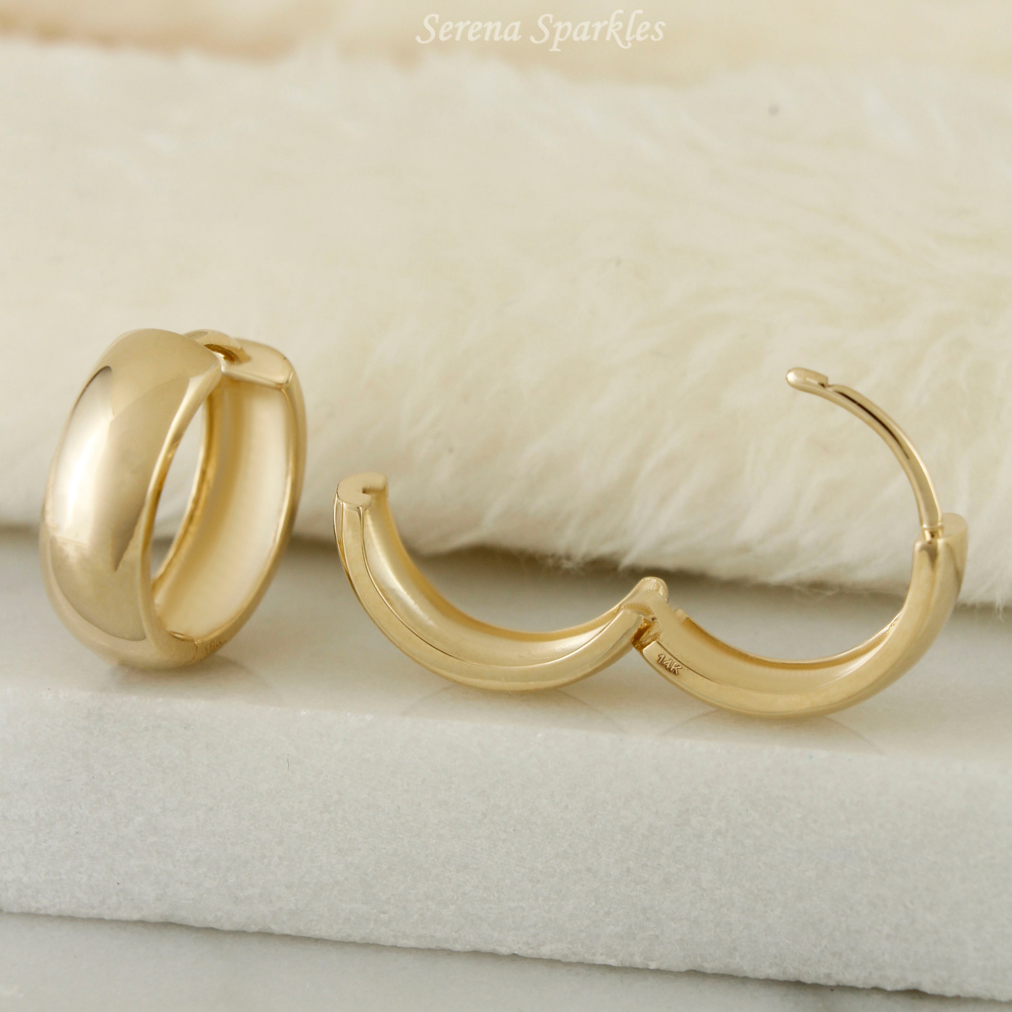 14k Solid Gold Plain Dainty Huggie Earrings - Serena Sparkles