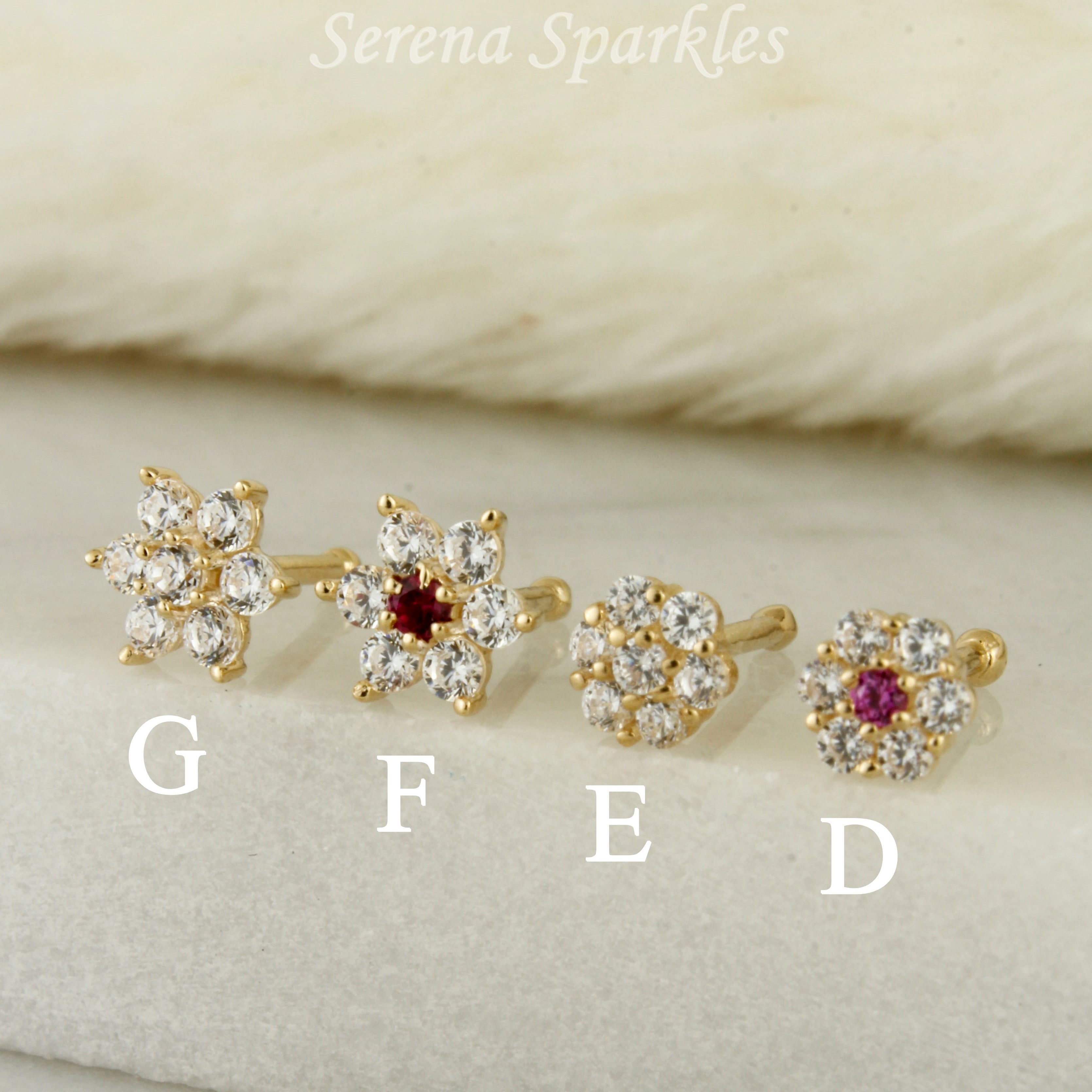 14k Solid Gold 20G Nose Stud - Serena Sparkles