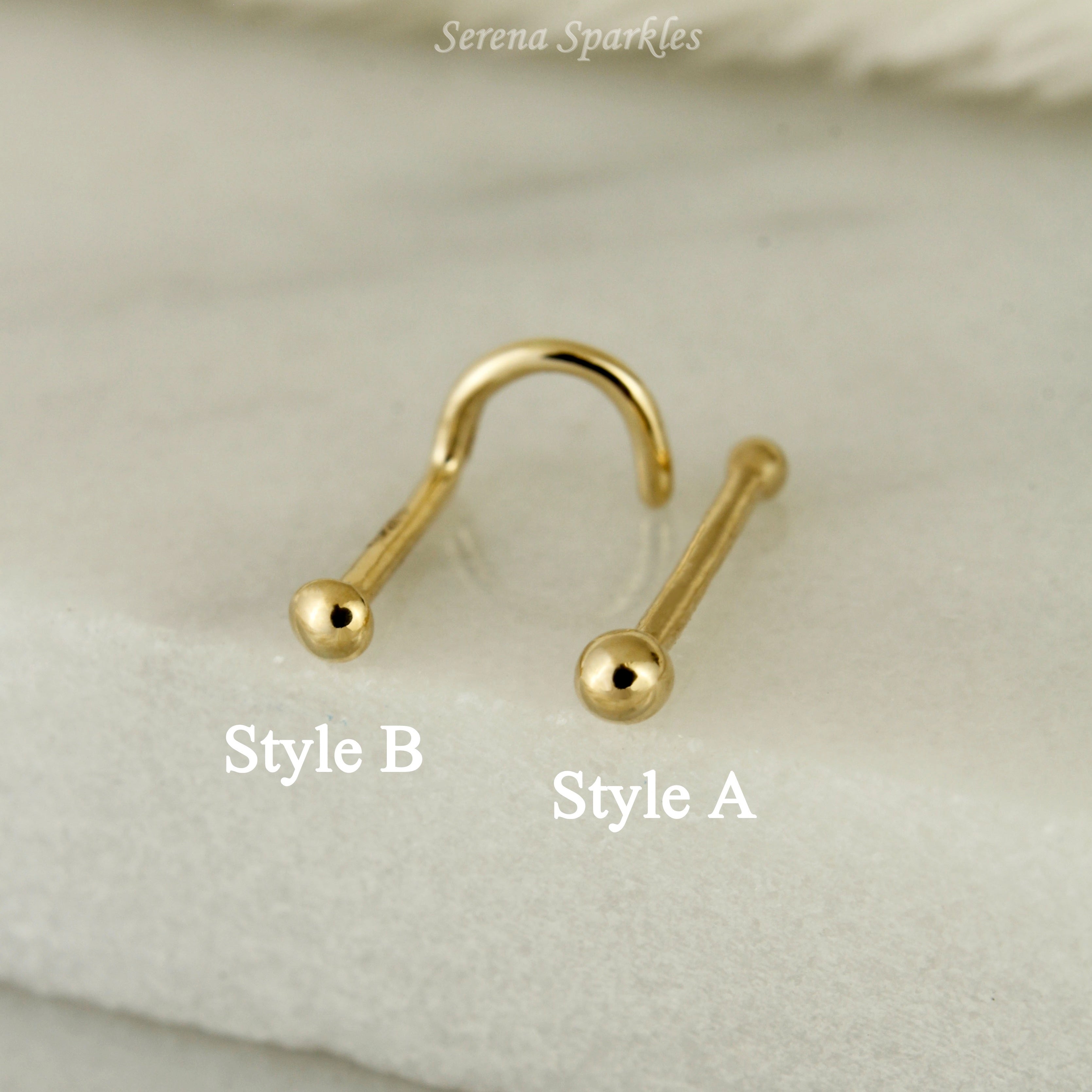 14k Solid Gold Ball Nose Stud - Serena Sparkles