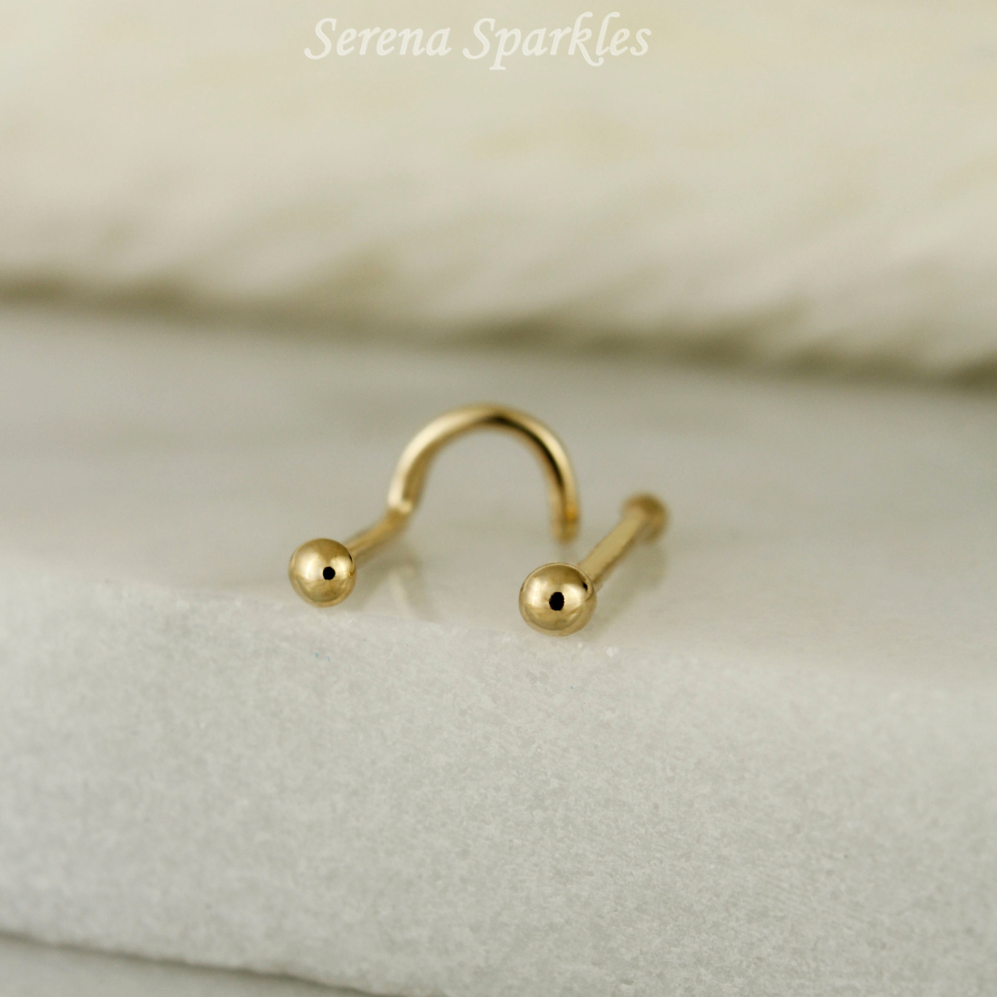 14k Solid Gold Ball Nose Stud - Serena Sparkles