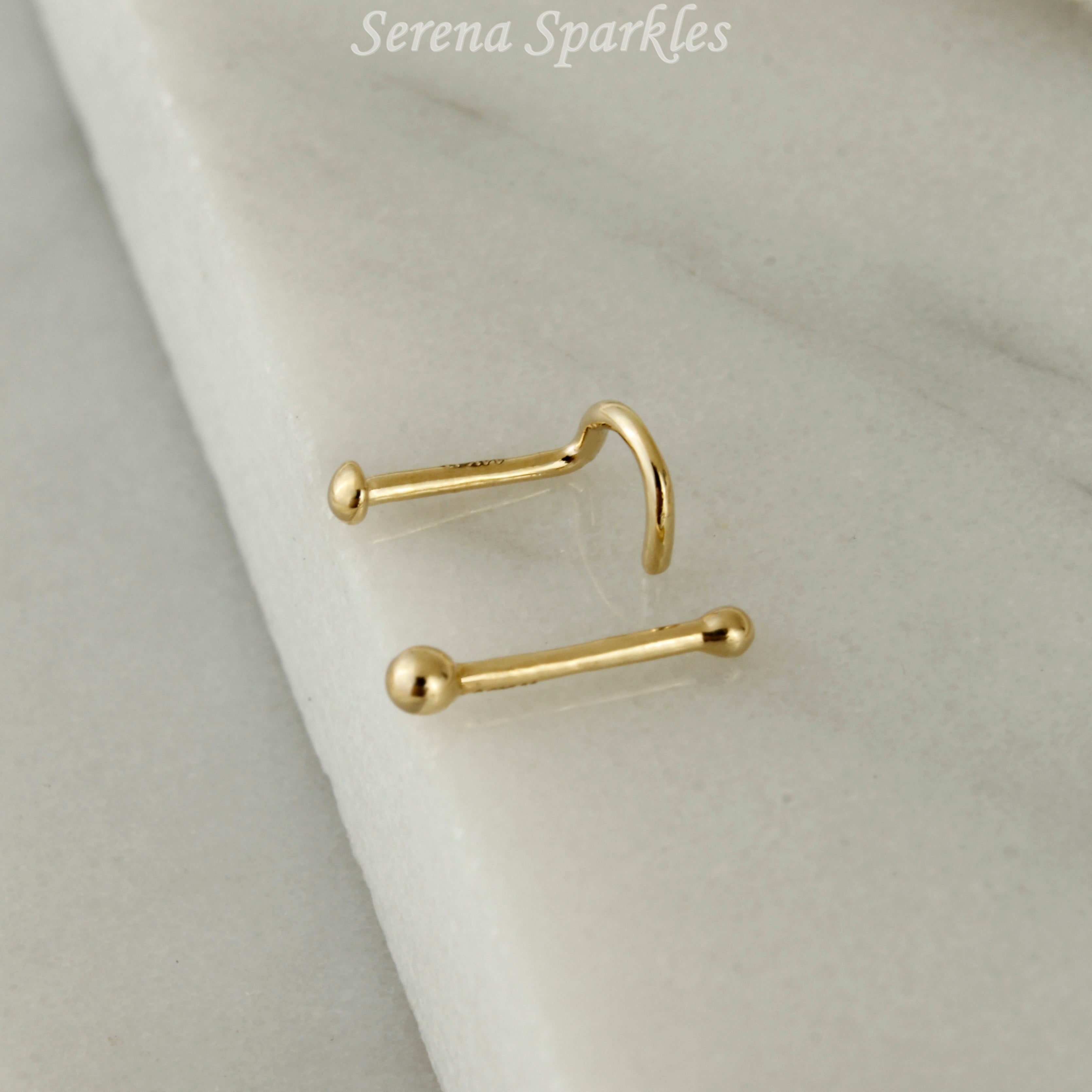 14k Solid Gold Ball Nose Stud - Serena Sparkles