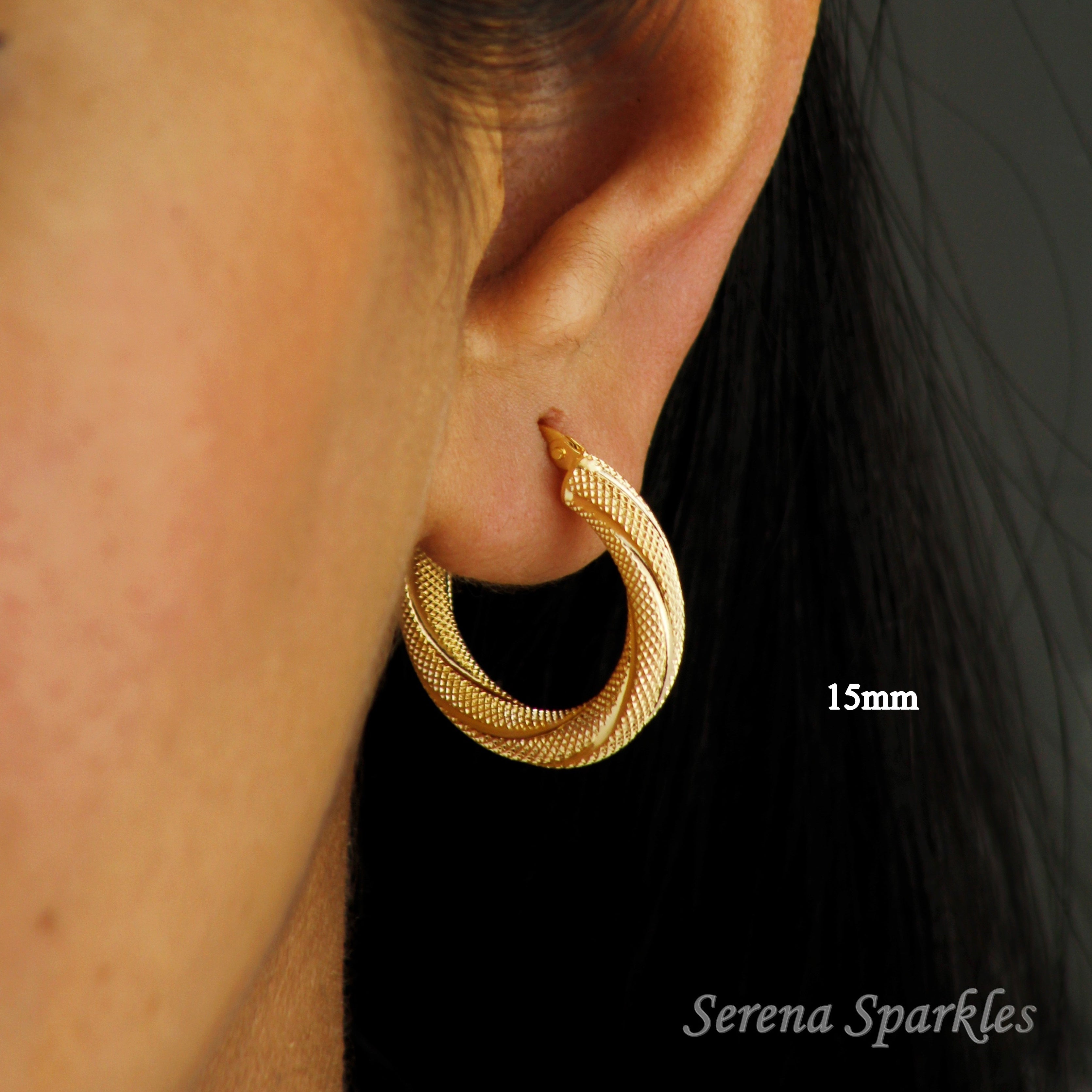 10k Solid Gold 4mm Textured Hoop Earrings - Serena Sparkles