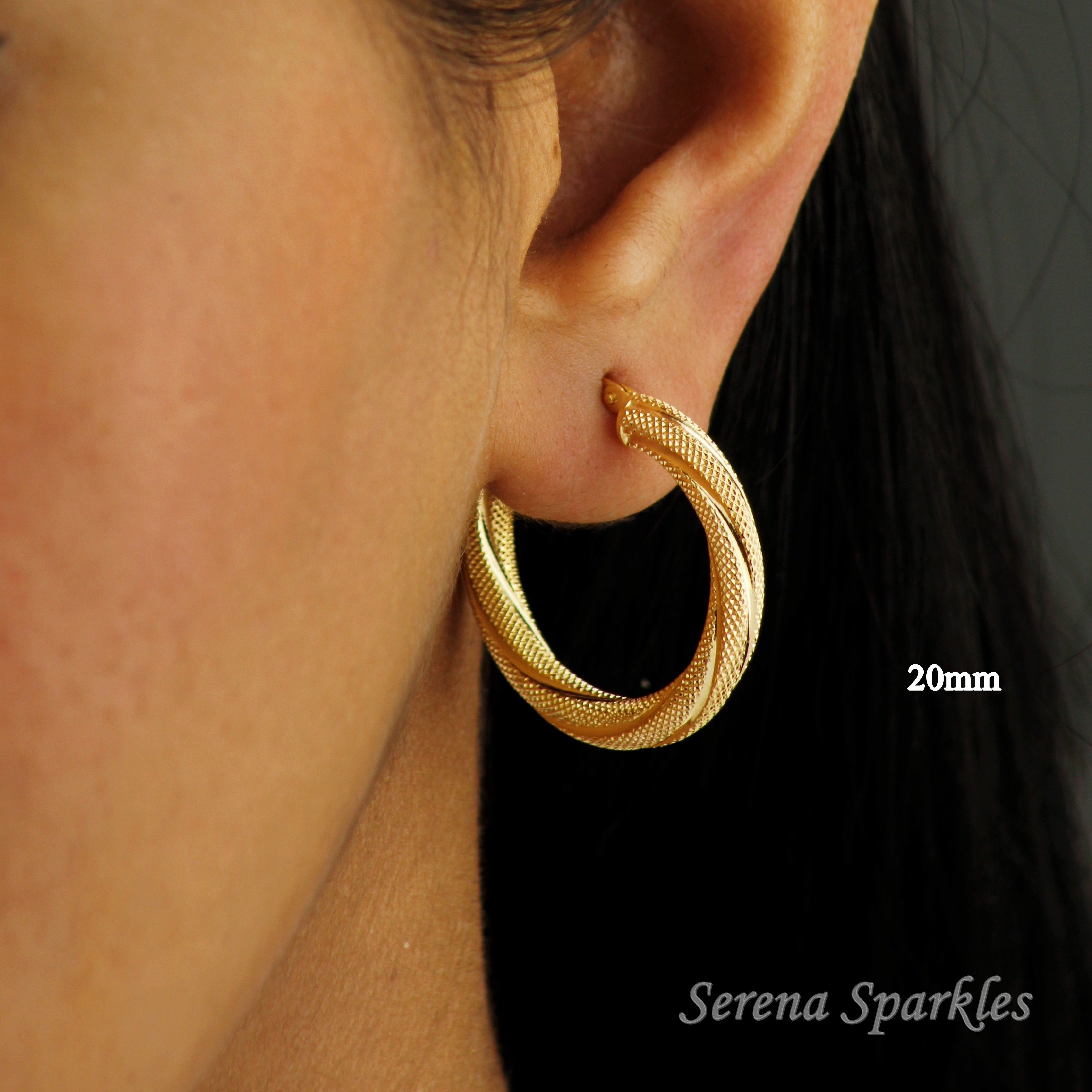 10k Solid Gold 4mm Textured Hoop Earrings - Serena Sparkles