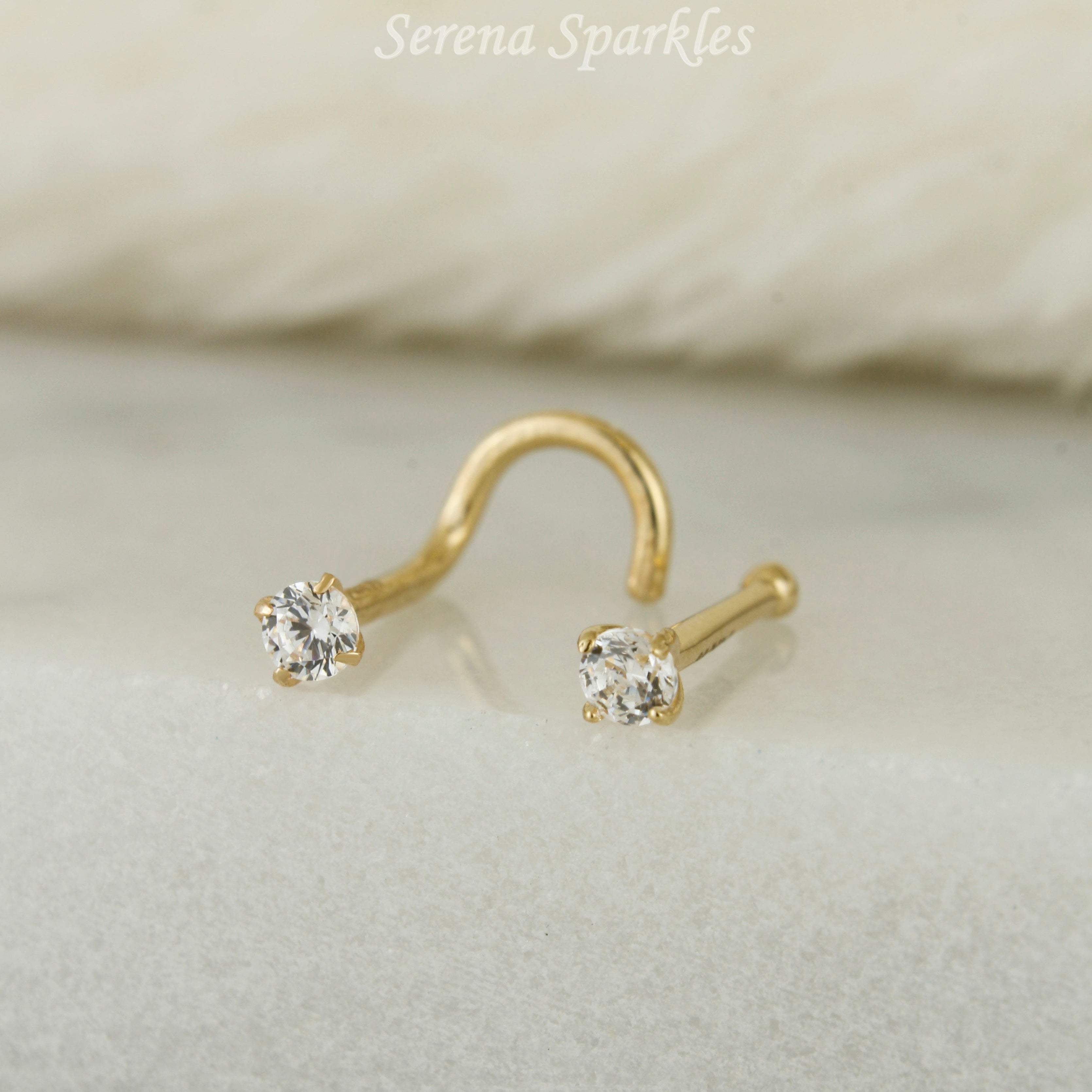 14k Solid Gold CZ Nose Stud - Serena Sparkles