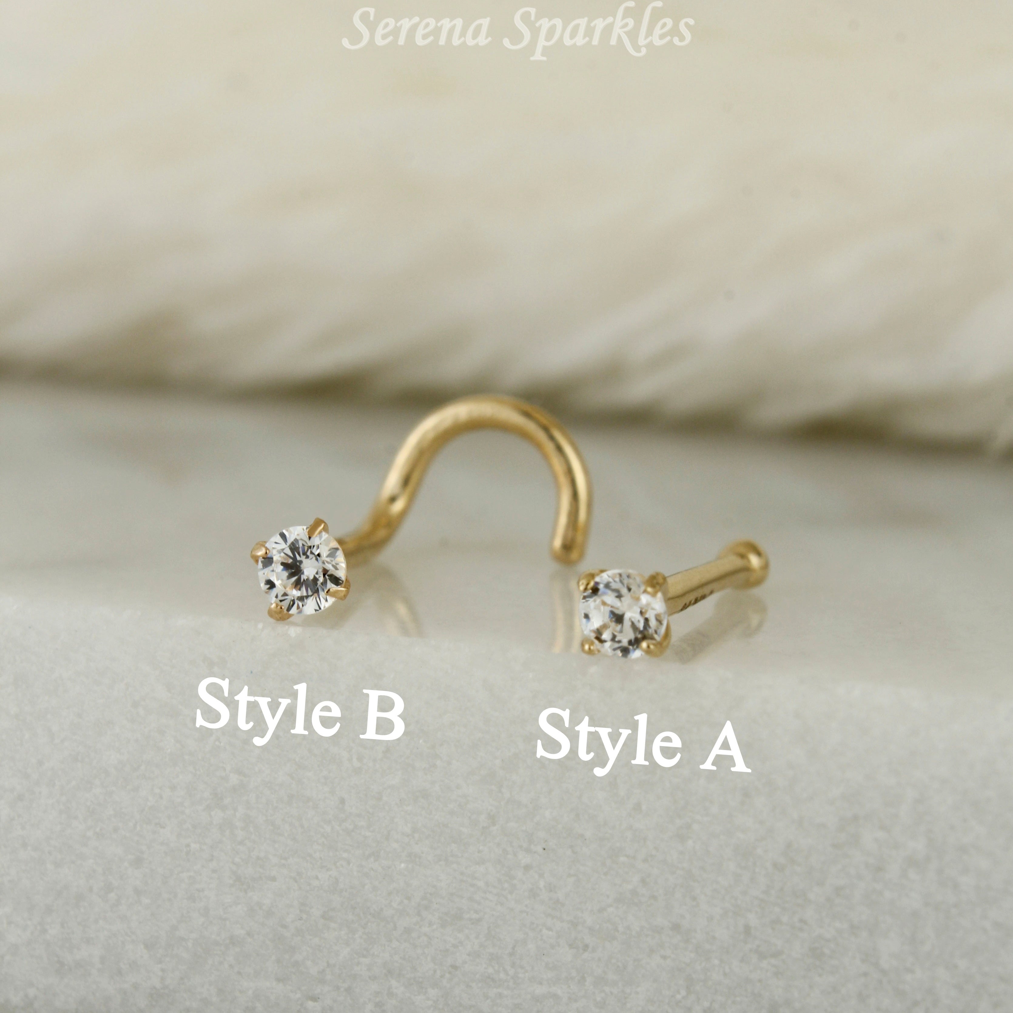 14k Solid Gold CZ Nose Stud - Serena Sparkles