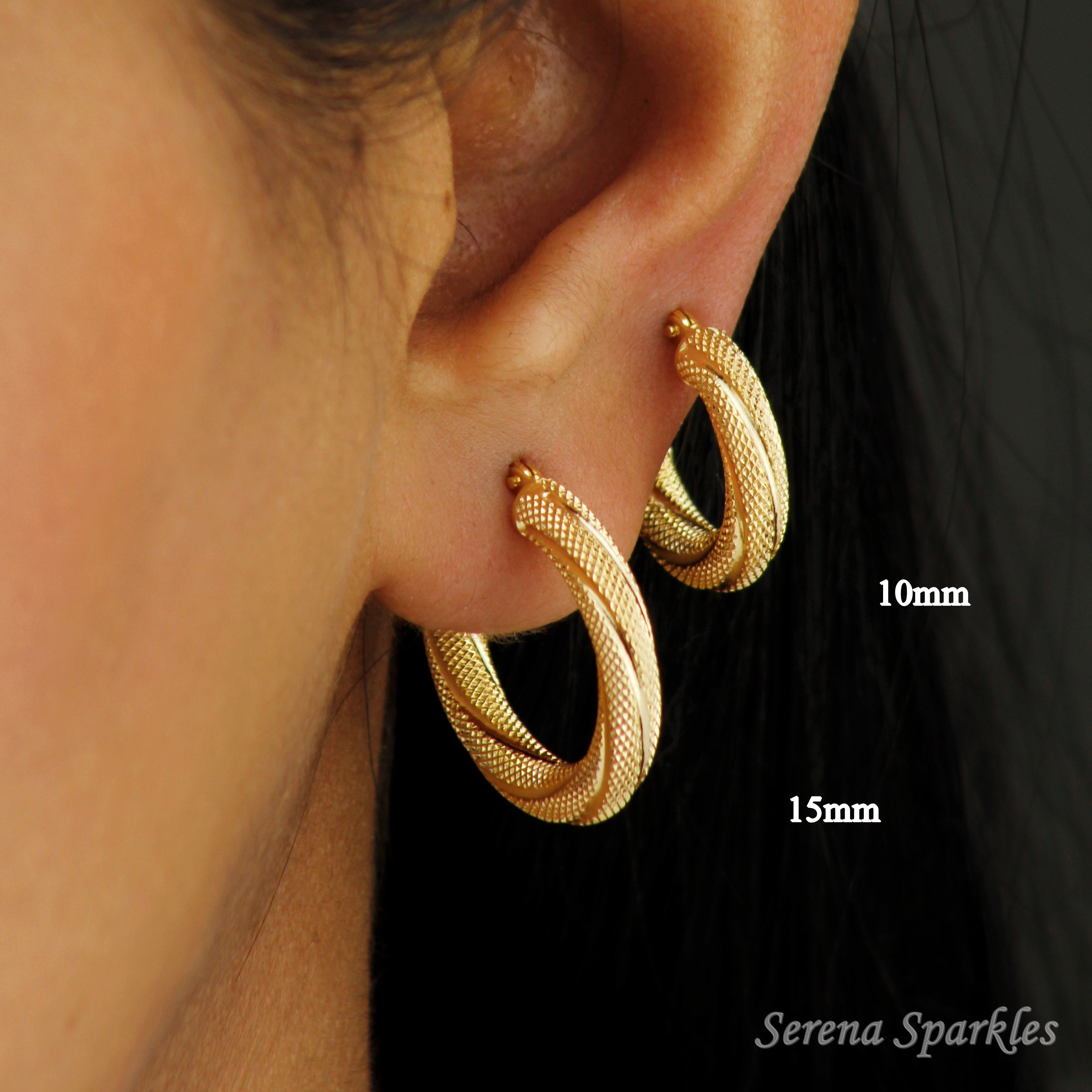 10k Solid Gold 4mm Textured Hoop Earrings - Serena Sparkles