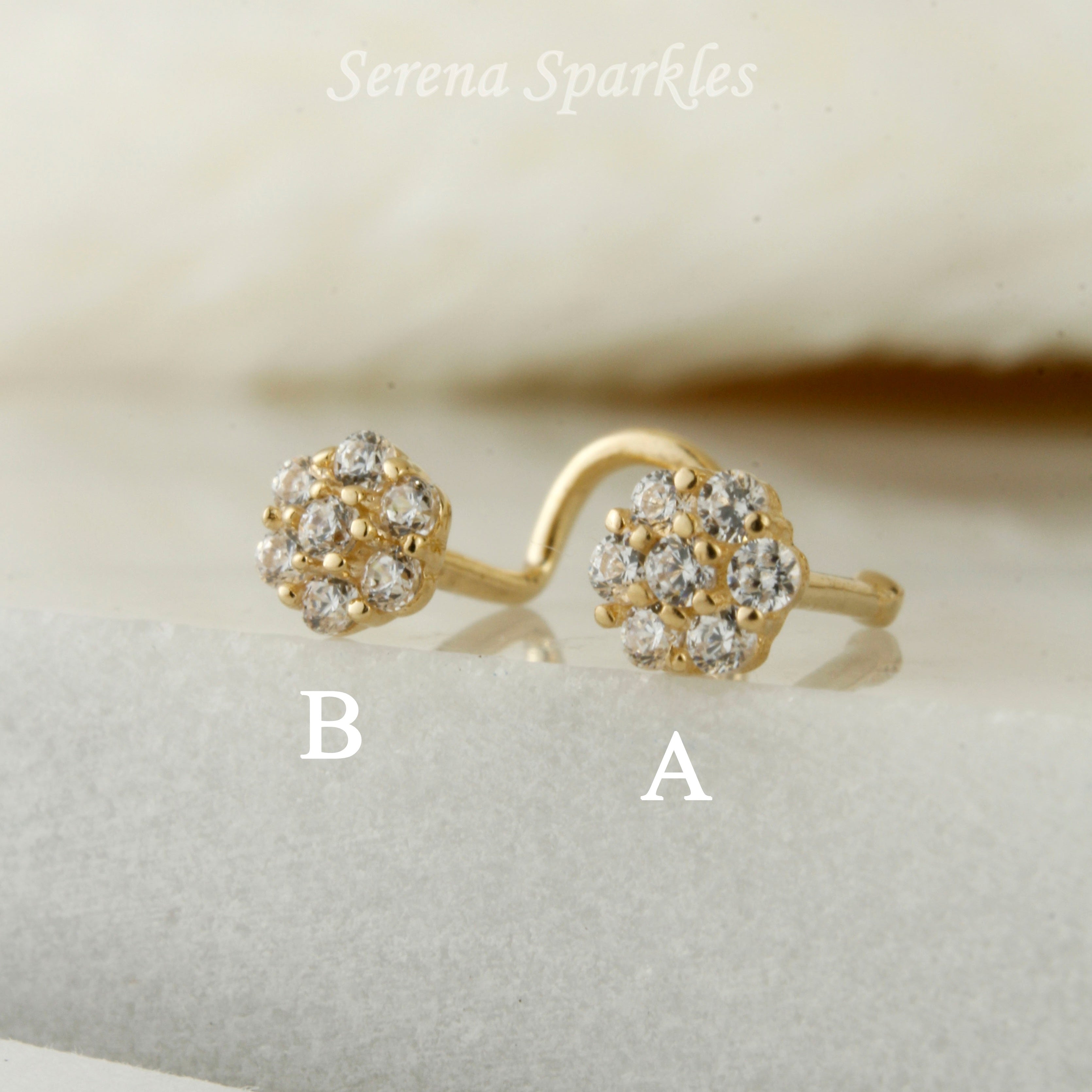 14k Solid Gold Flower Nose Stud - Serena Sparkles