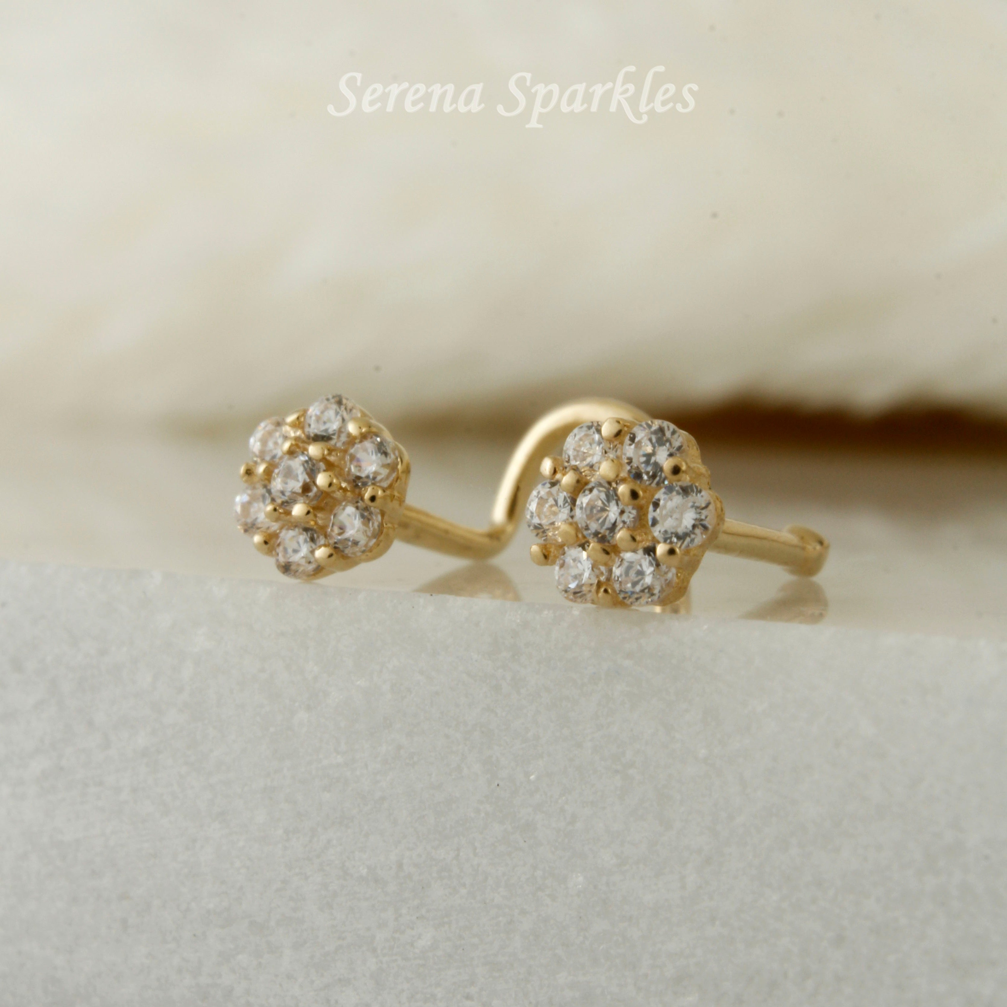 14k Solid Gold Flower Nose Stud - Serena Sparkles