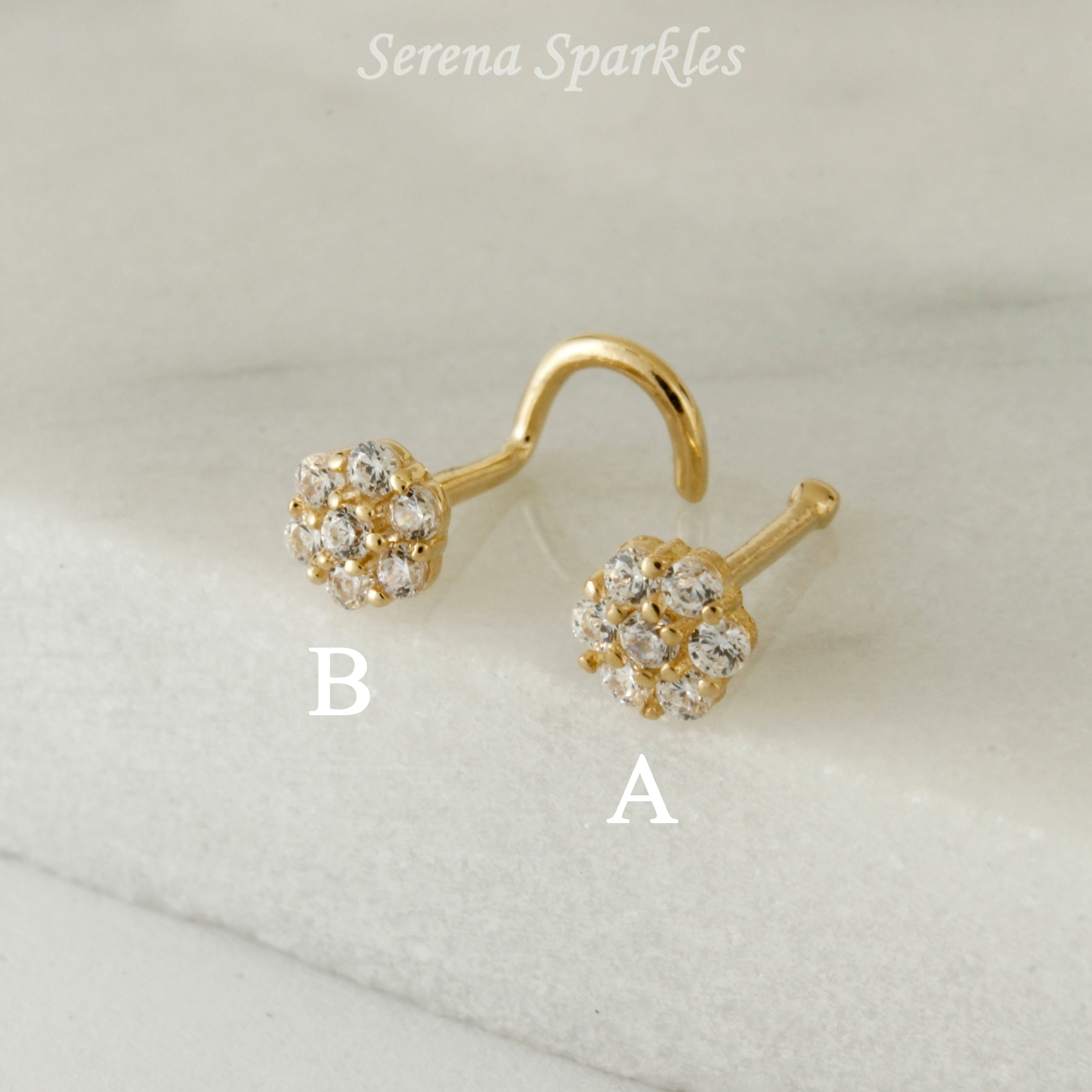 14k Solid Gold Flower Nose Stud - Serena Sparkles