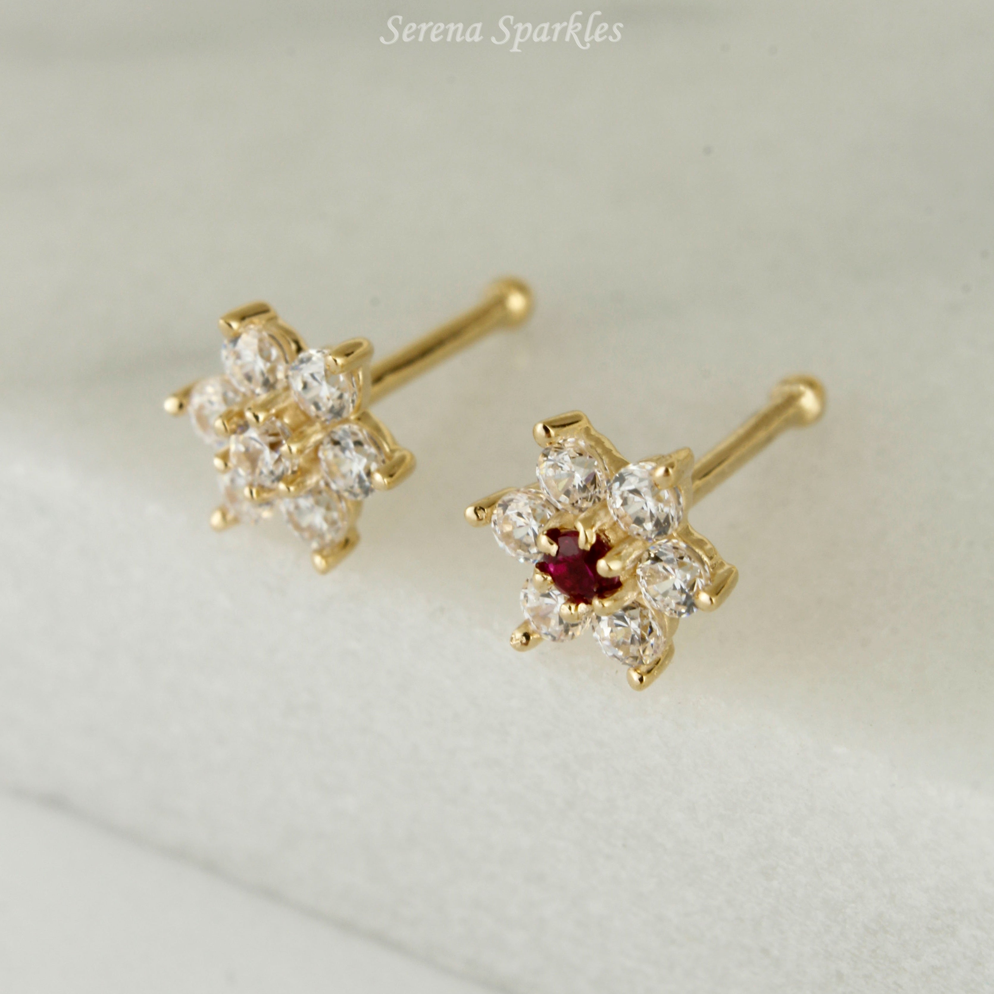 14k Solid Real Gold Star Nose Stud - Serena Sparkles