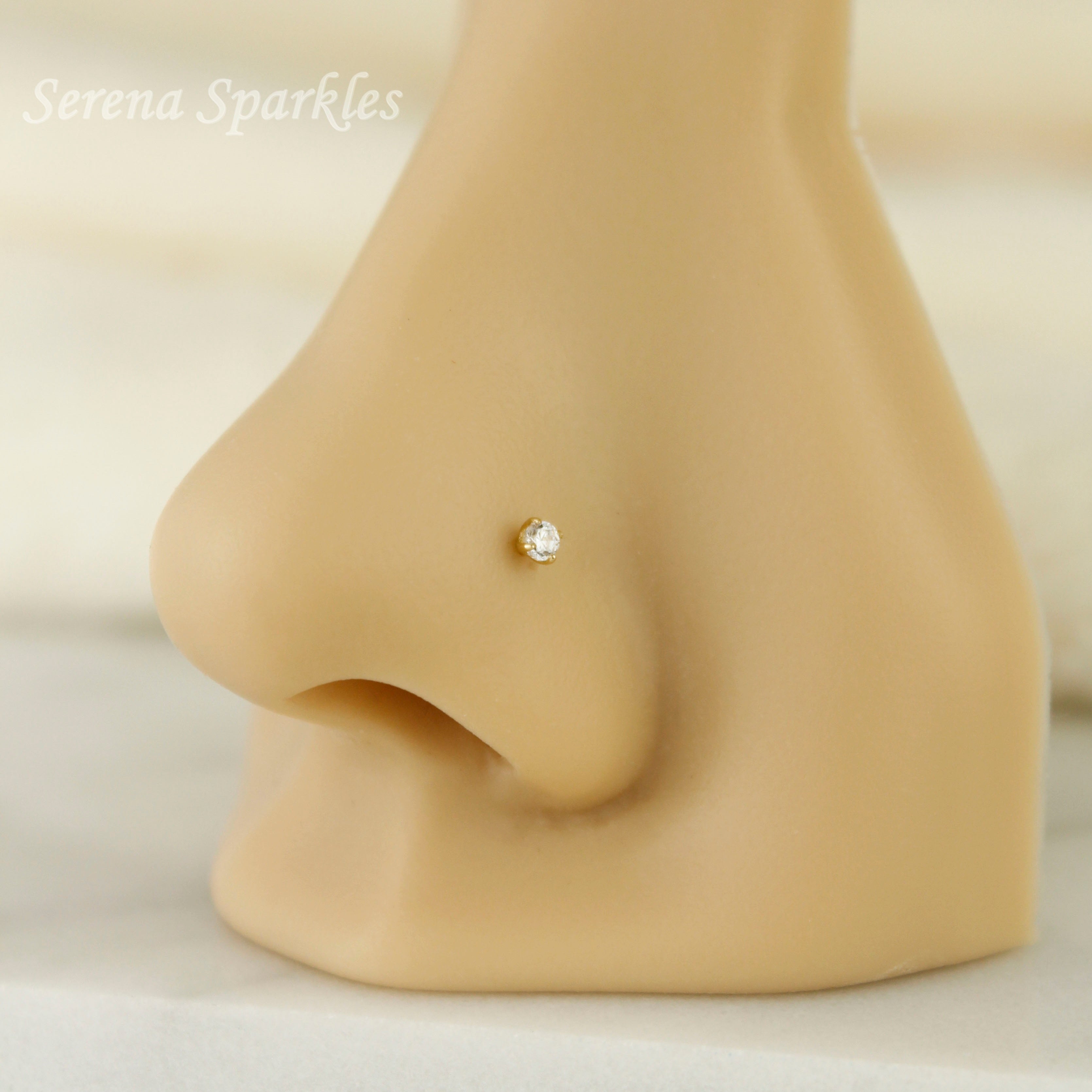 14k Solid Gold CZ Nose Stud - Serena Sparkles