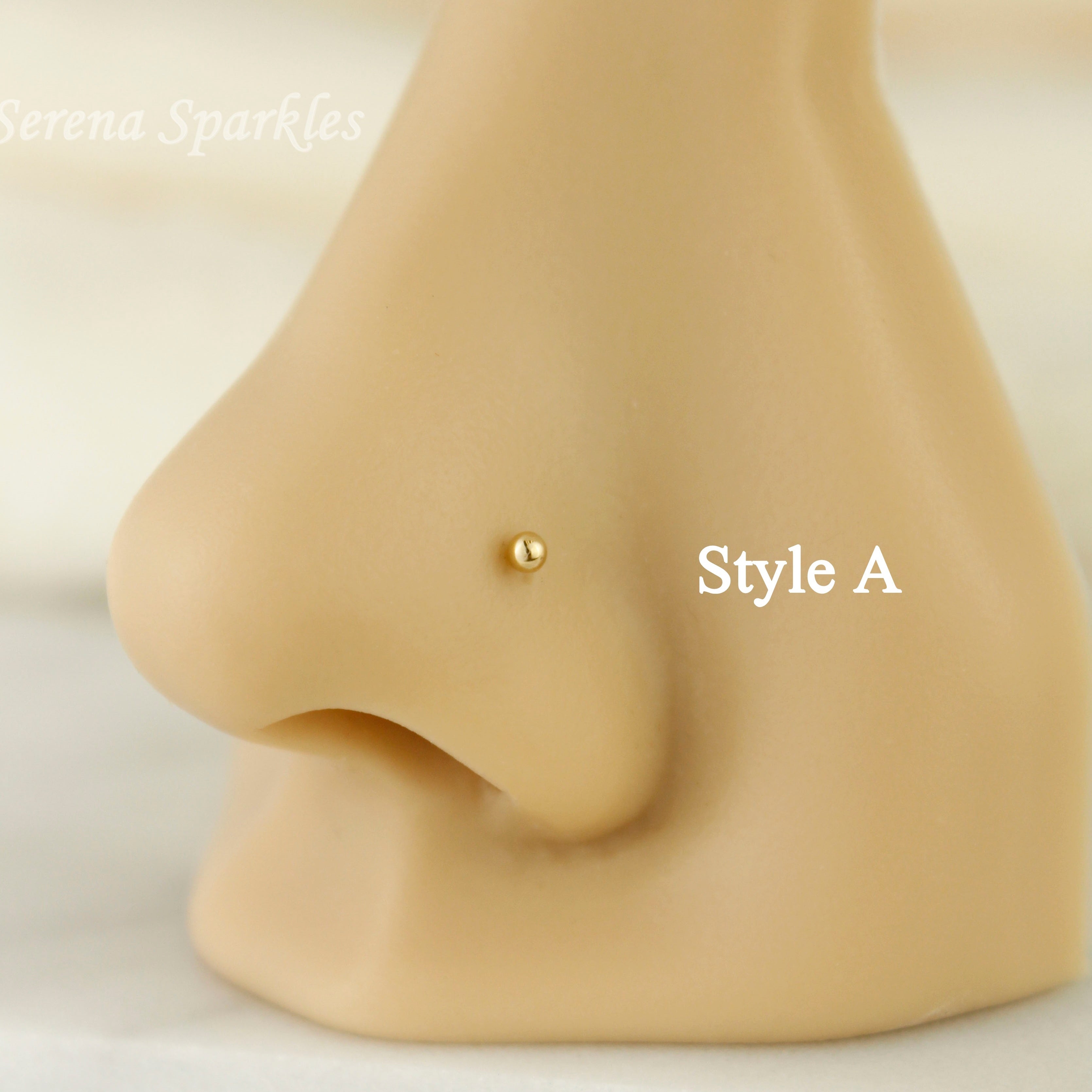 14k Solid Gold Ball Nose Stud - Serena Sparkles