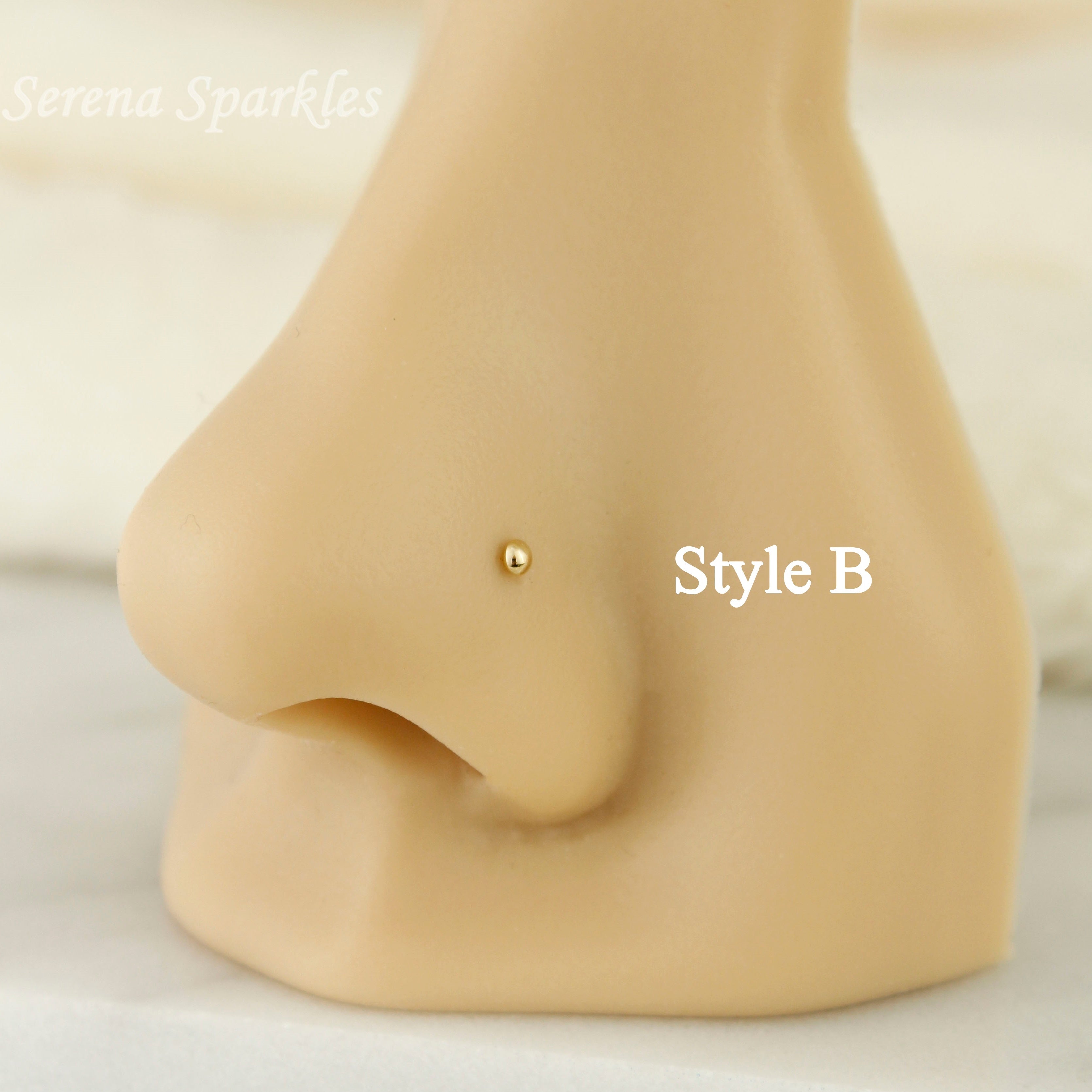 14k Solid Gold Ball Nose Stud - Serena Sparkles