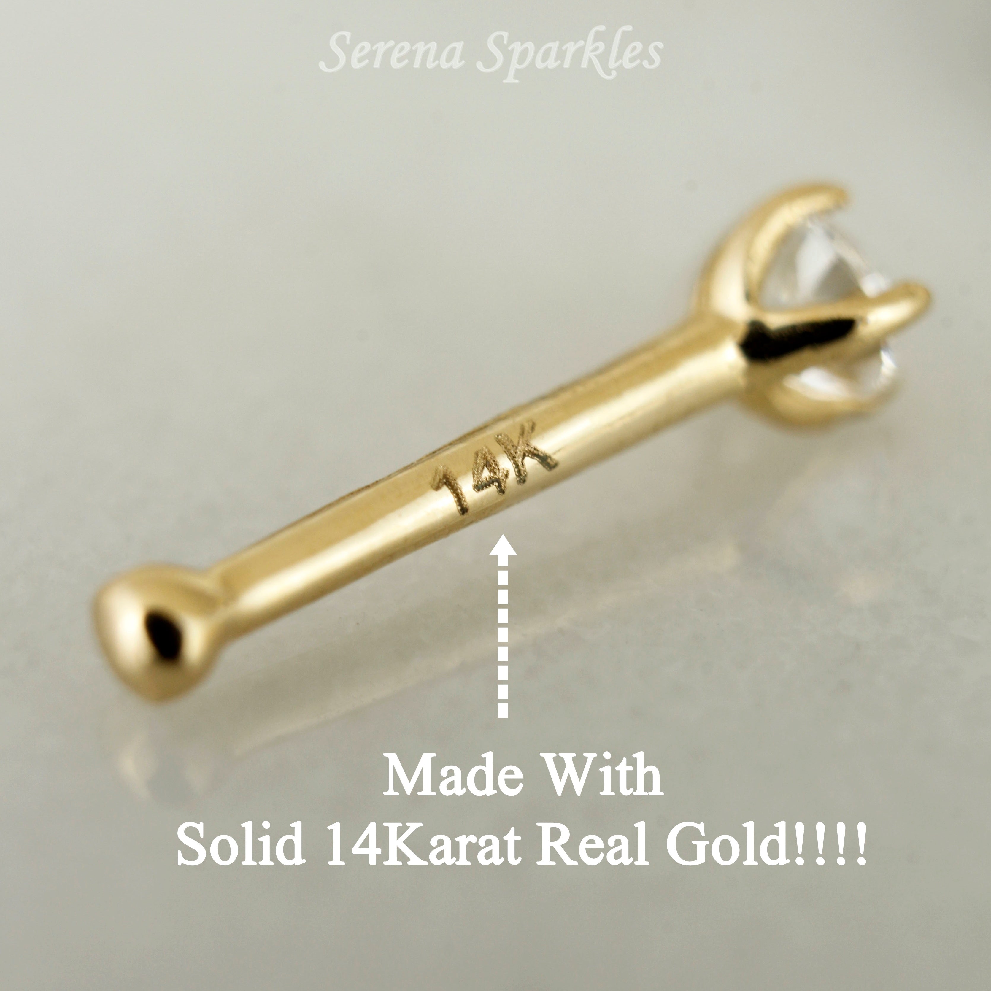 14k Solid Gold CZ Nose Stud - Serena Sparkles