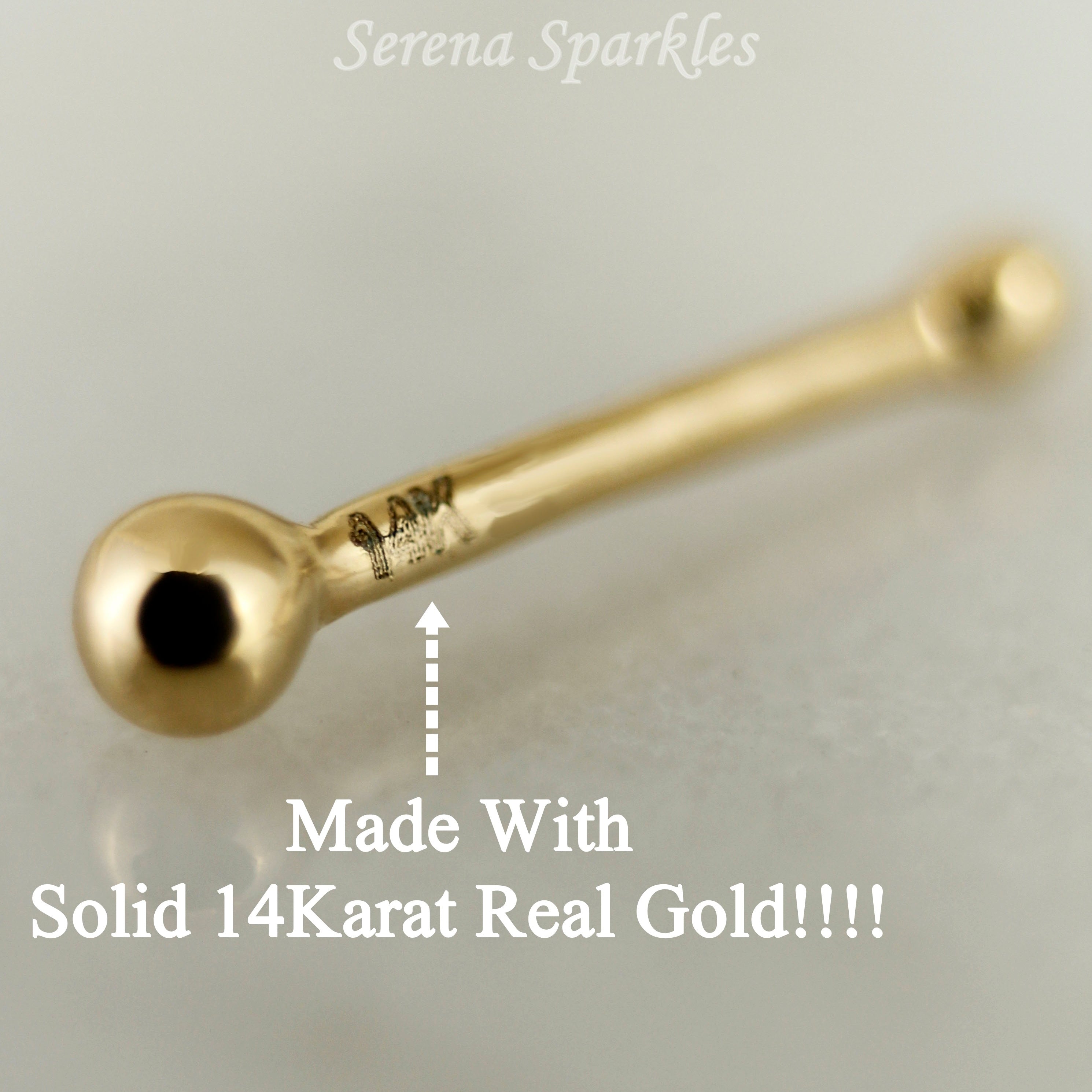 14k Solid Gold Ball Nose Stud - Serena Sparkles