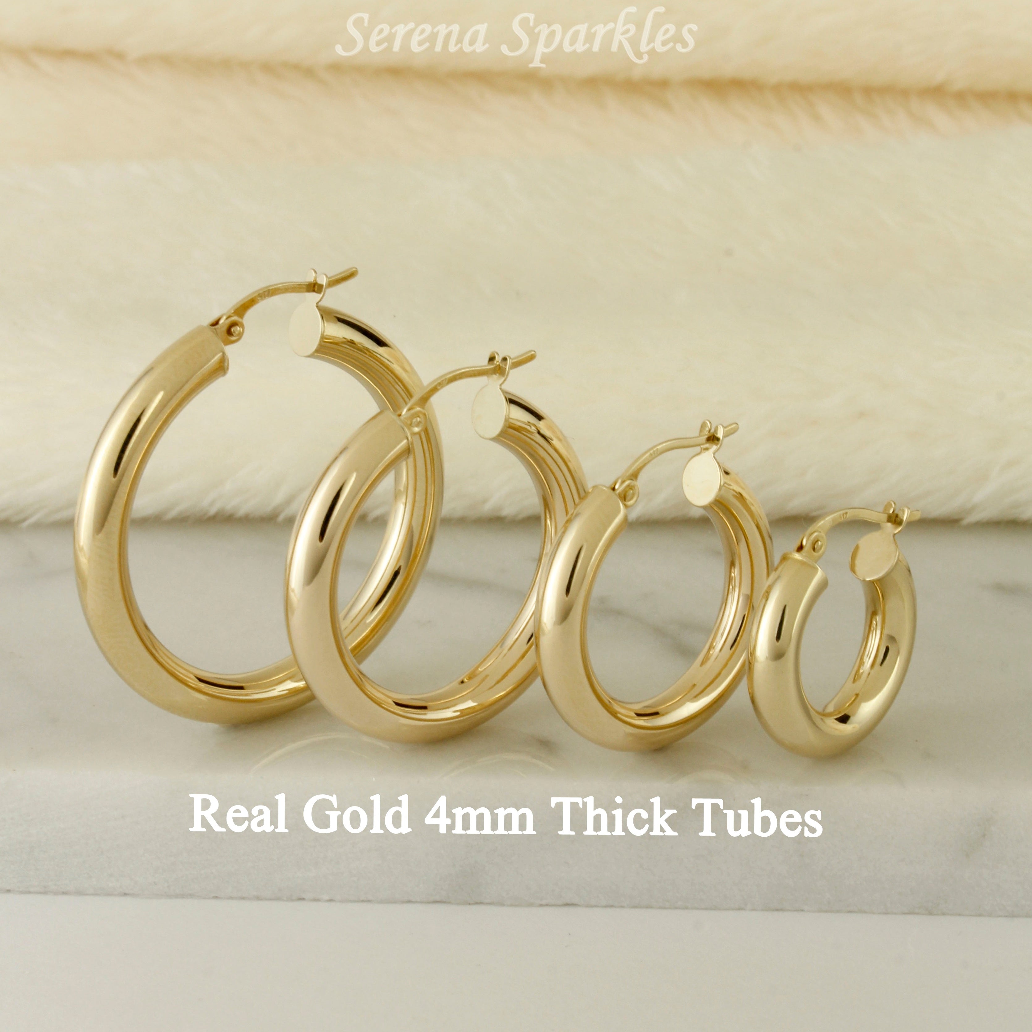 10k Solid Gold Classic 4mm Tube Hoop Earrings - Serena Sparkles