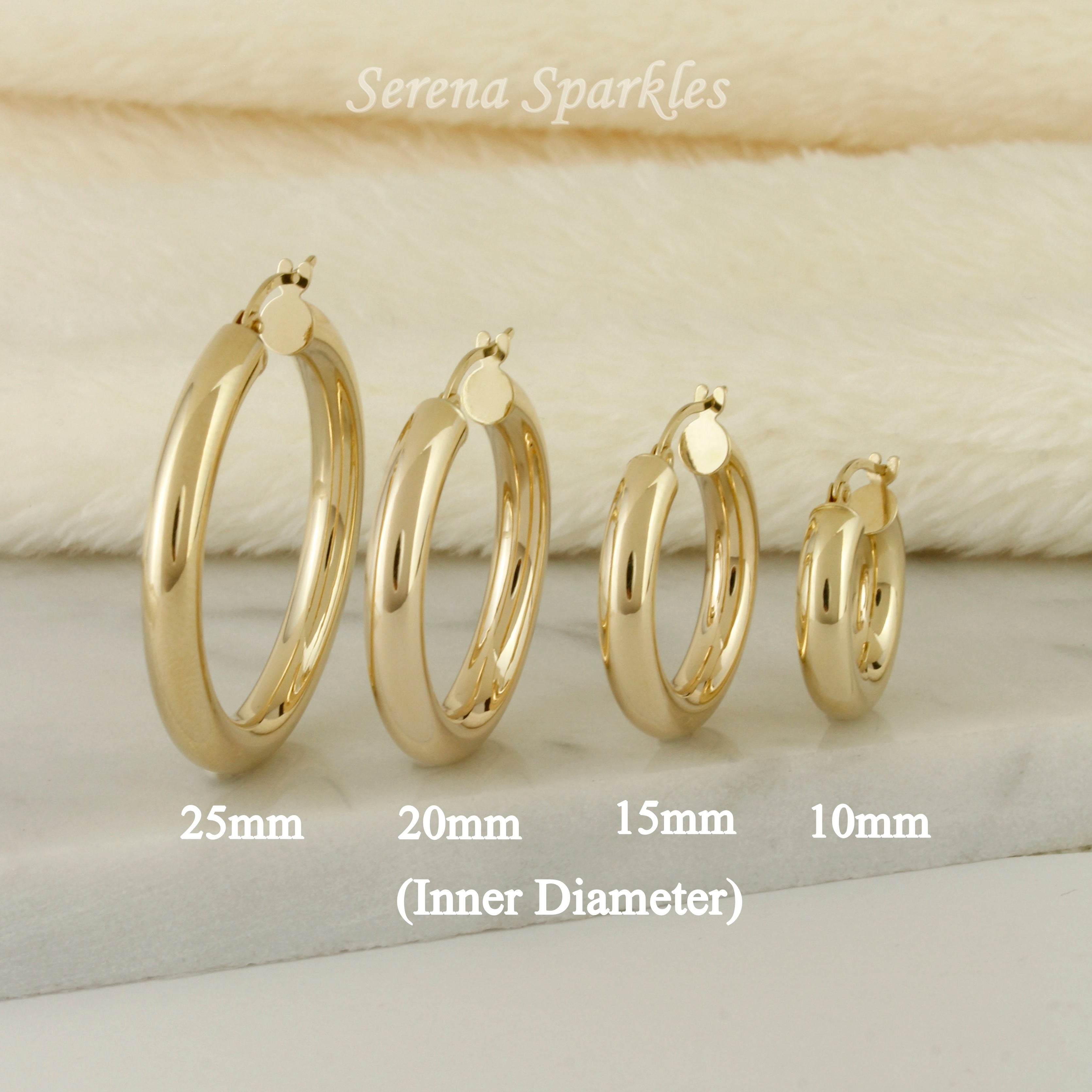 10k Solid Gold Classic 4mm Tube Hoop Earrings - Serena Sparkles