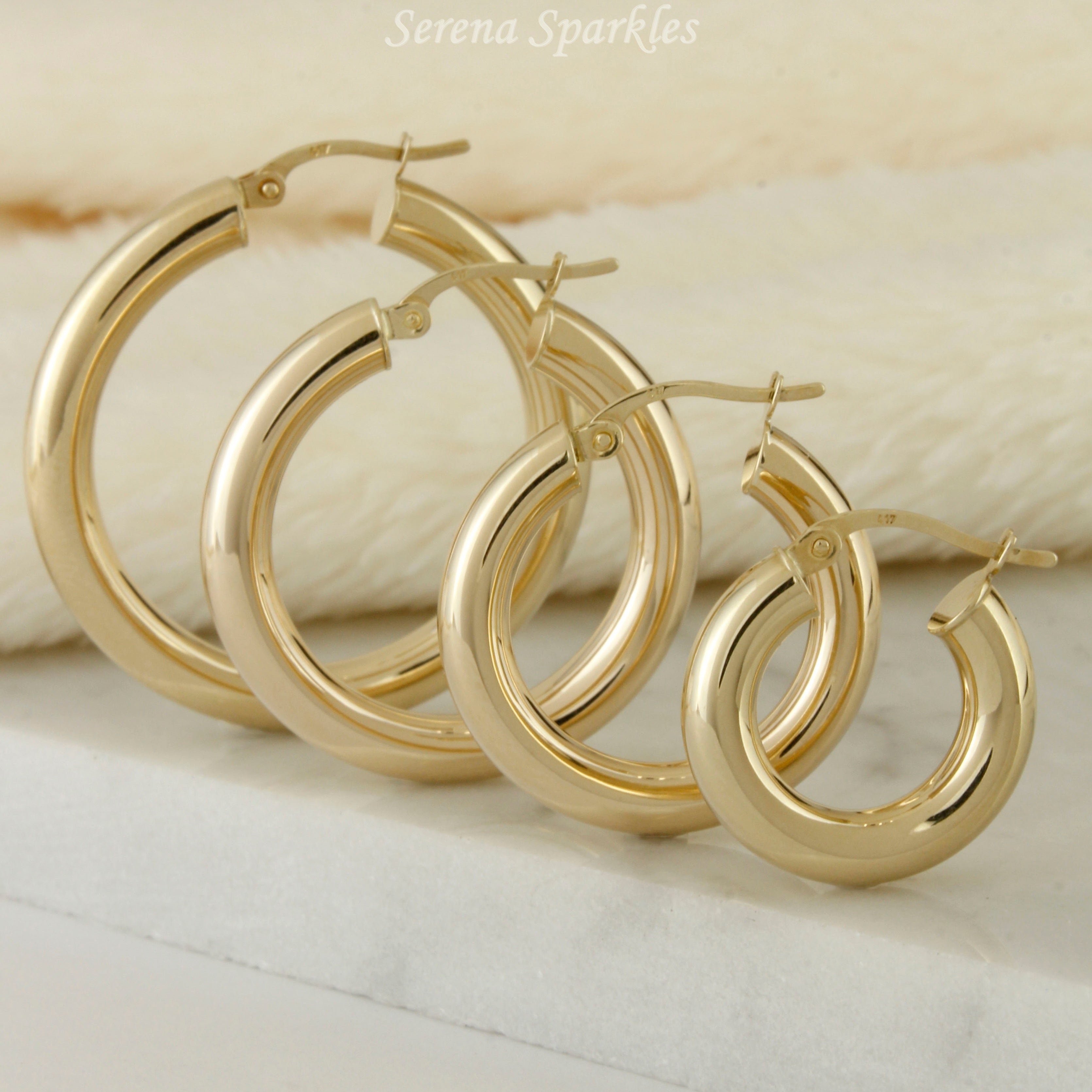 10k Solid Gold Classic 4mm Tube Hoop Earrings - Serena Sparkles