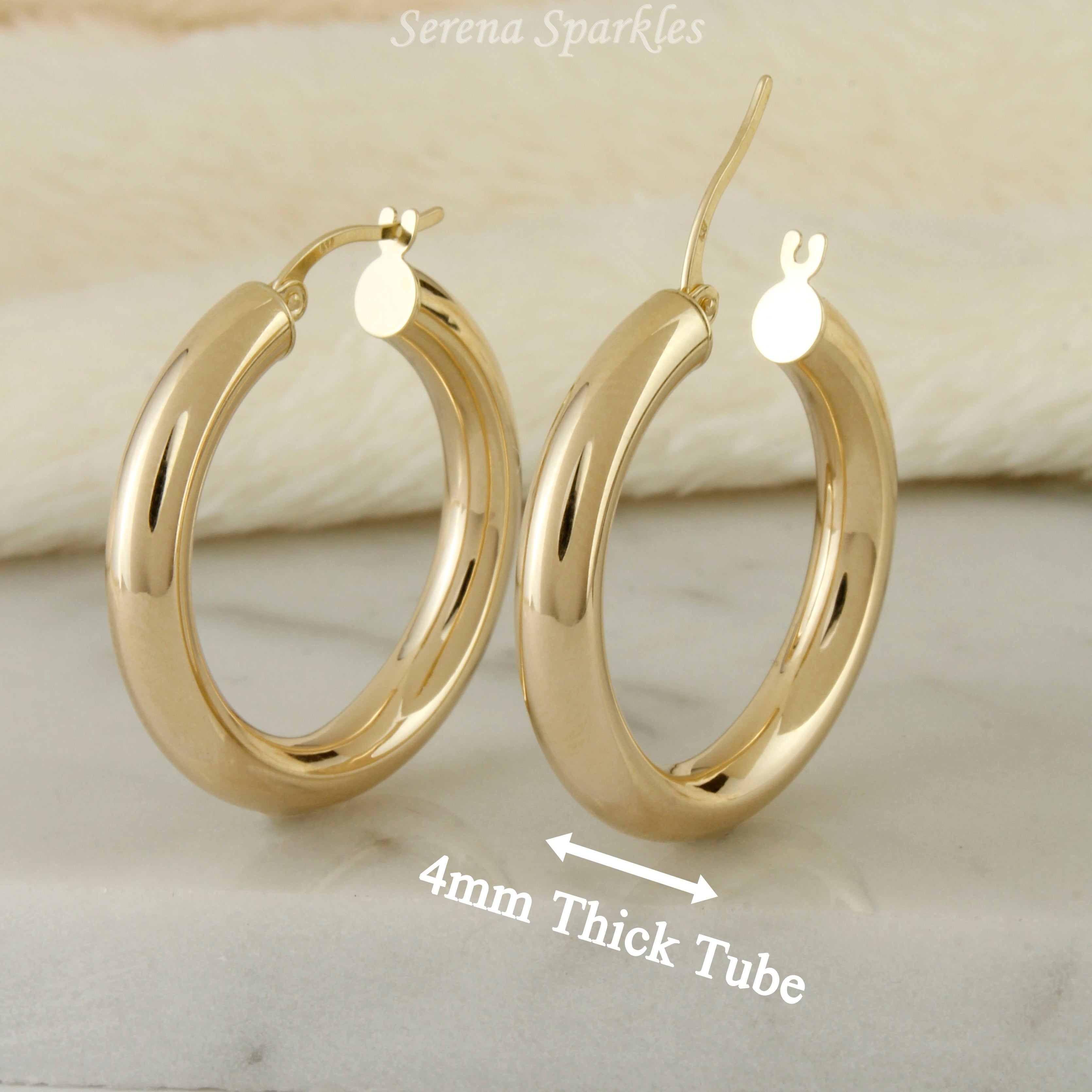 10k Solid Gold Classic 4mm Tube Hoop Earrings - Serena Sparkles