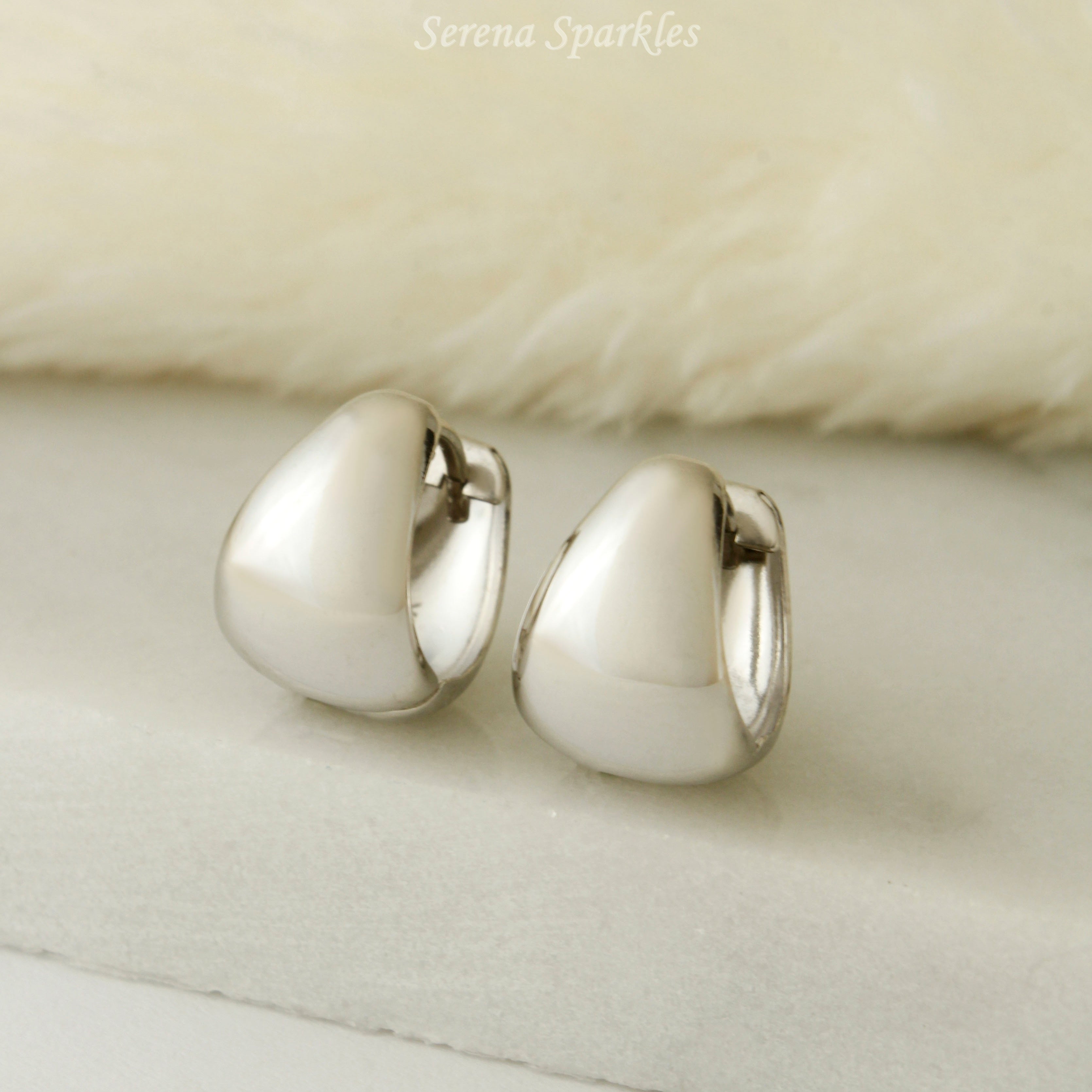 10k Solid White Gold Dome Huggie Hoop Earrings - Serena Sparkles