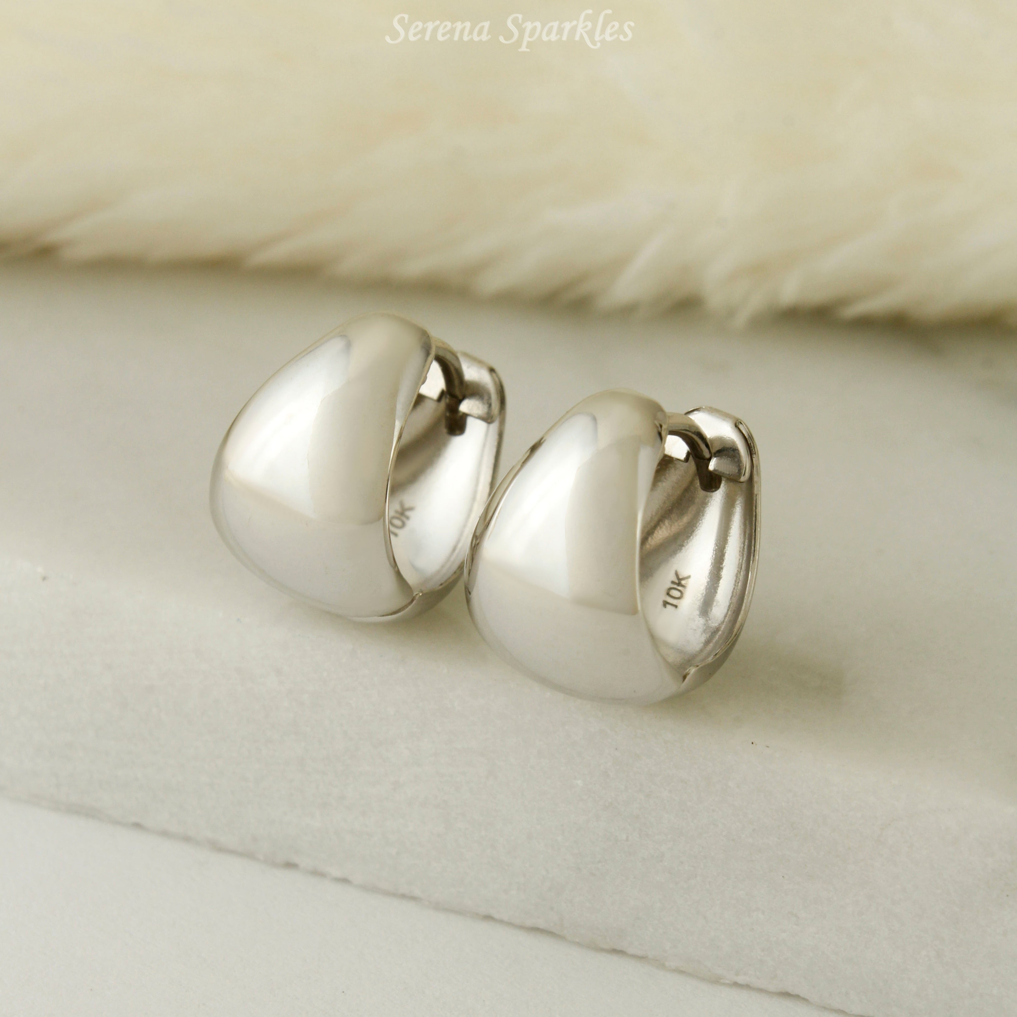 10k Solid White Gold Dome Huggie Hoop Earrings - Serena Sparkles