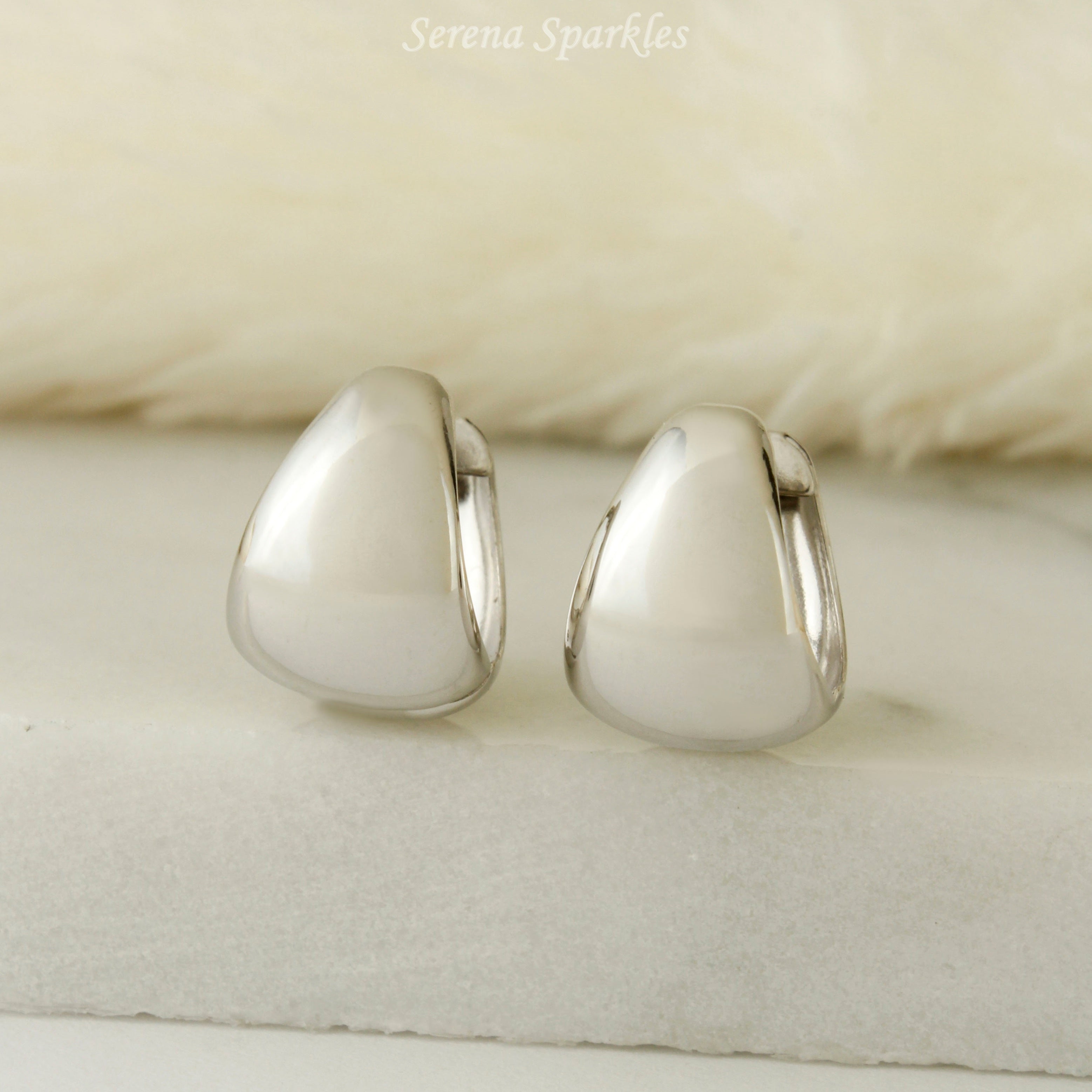 10k Solid White Gold Dome Huggie Hoop Earrings - Serena Sparkles