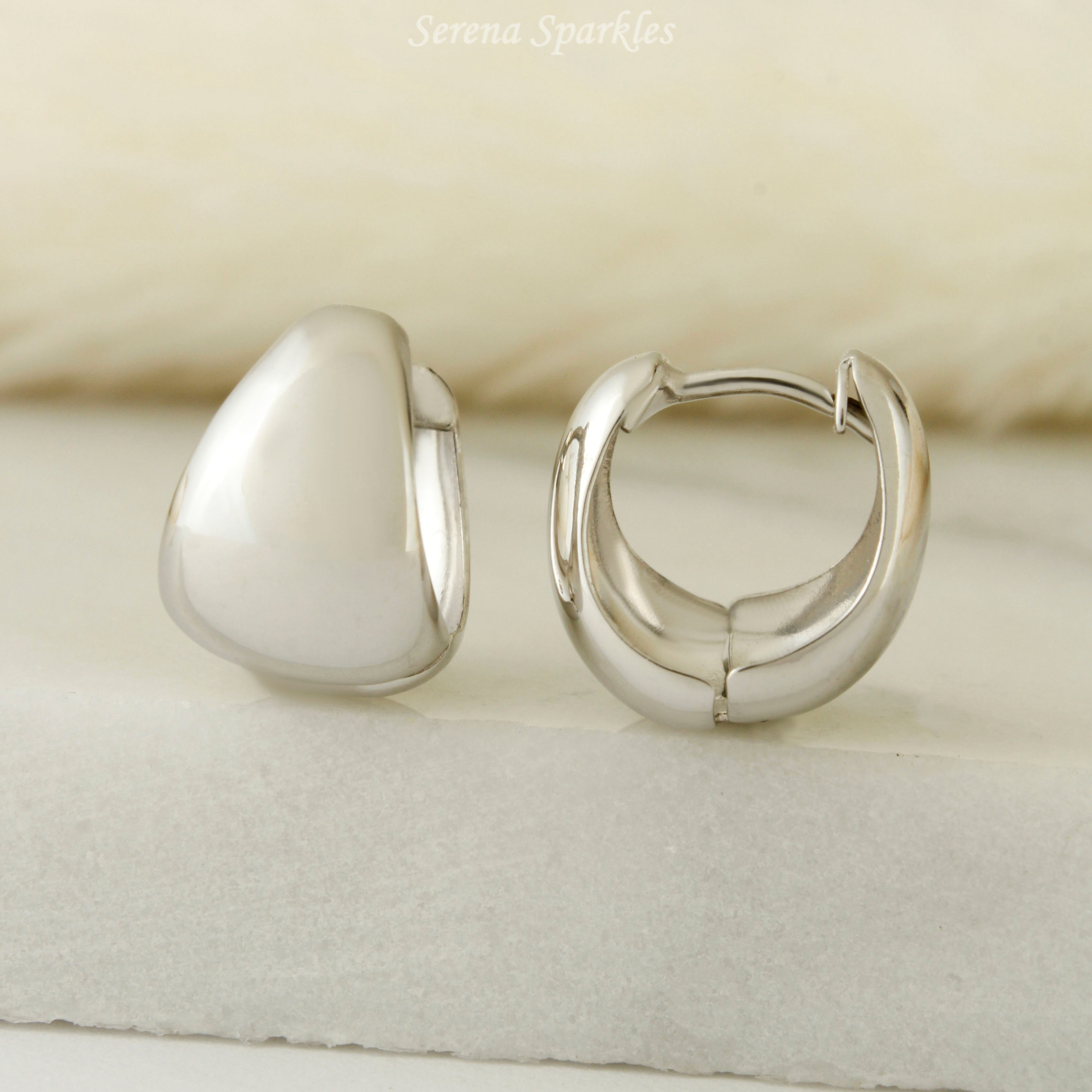 10k Solid White Gold Dome Huggie Hoop Earrings - Serena Sparkles