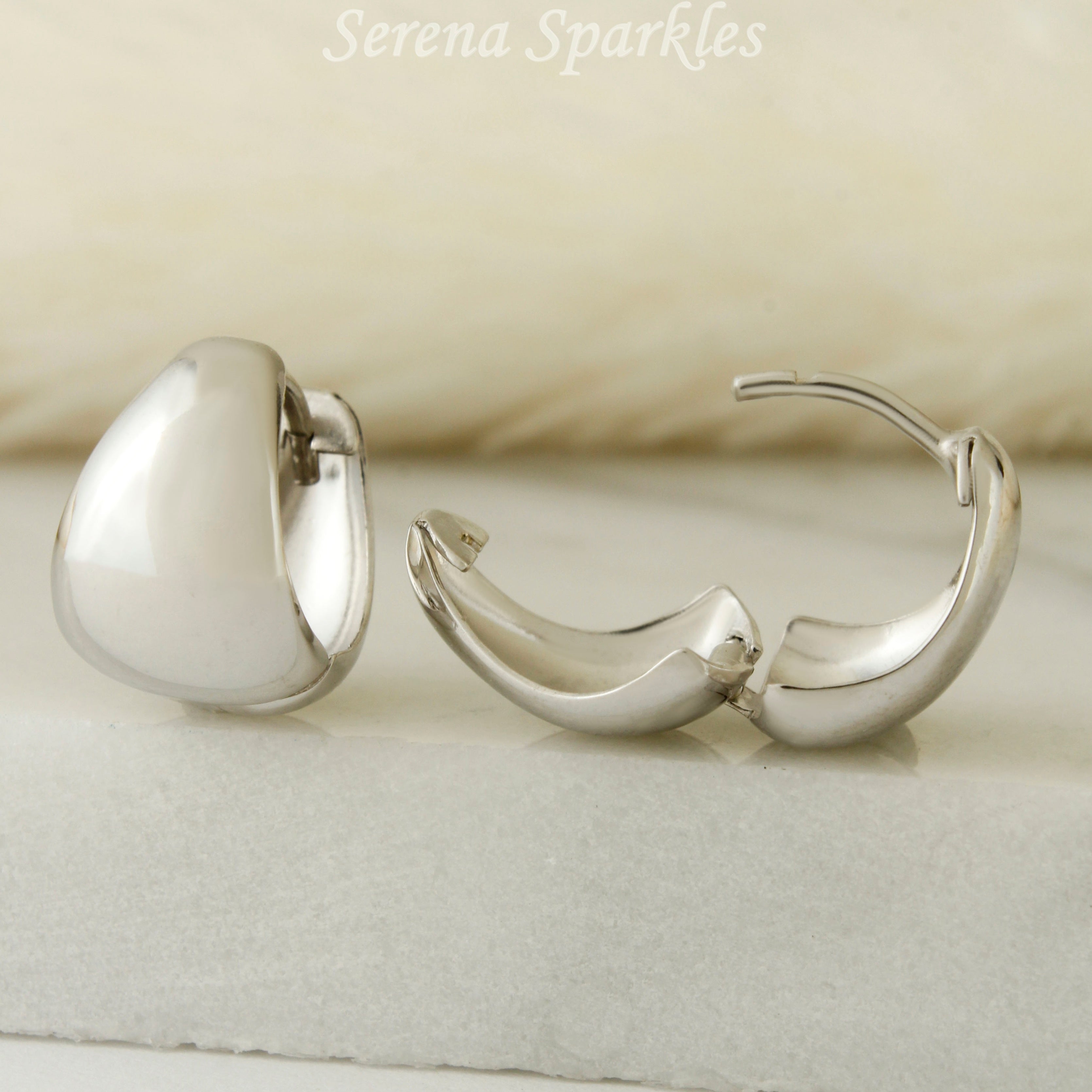 10k Solid White Gold Dome Huggie Hoop Earrings - Serena Sparkles