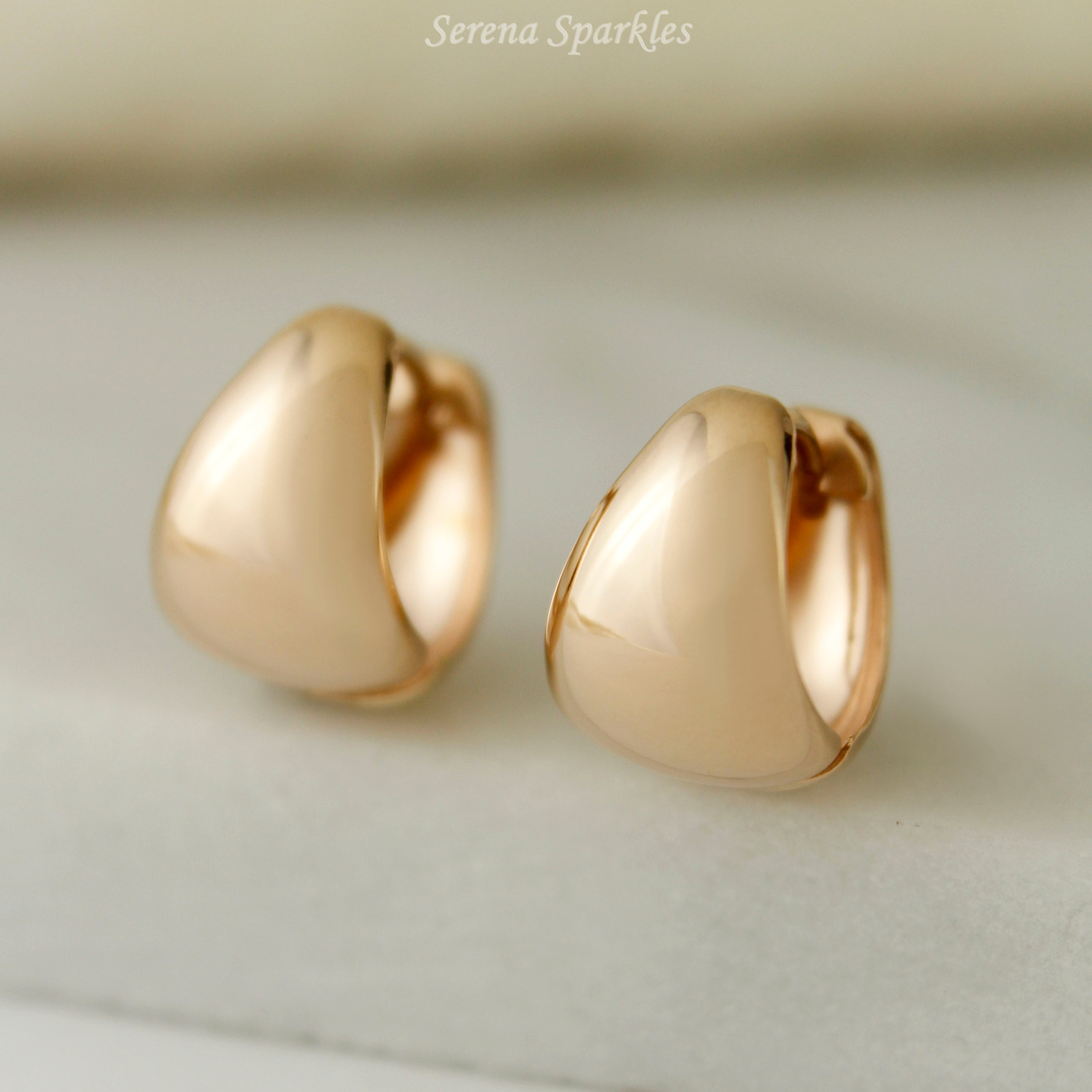 10k Solid Rose Gold Dome Huggie Hoop Earrings - Serena Sparkles