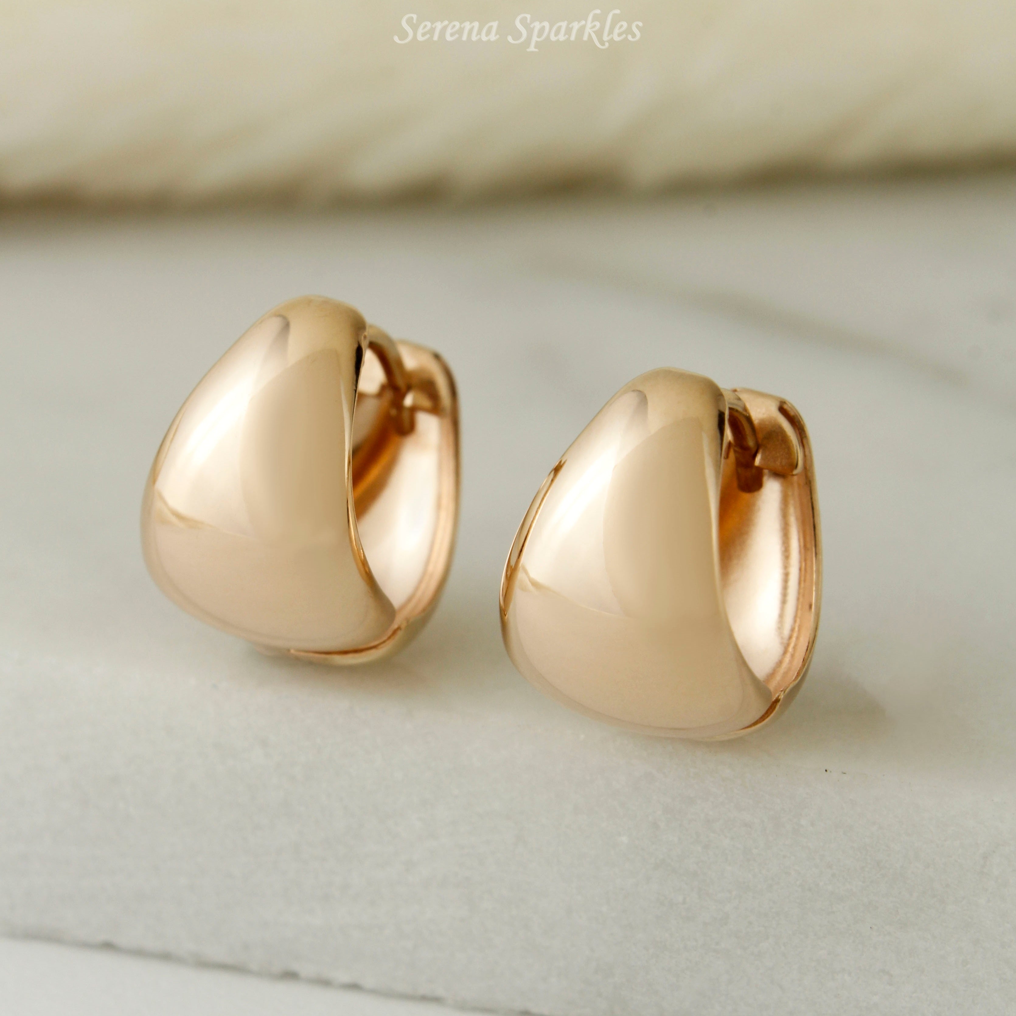 10k Solid Rose Gold Dome Huggie Hoop Earrings - Serena Sparkles