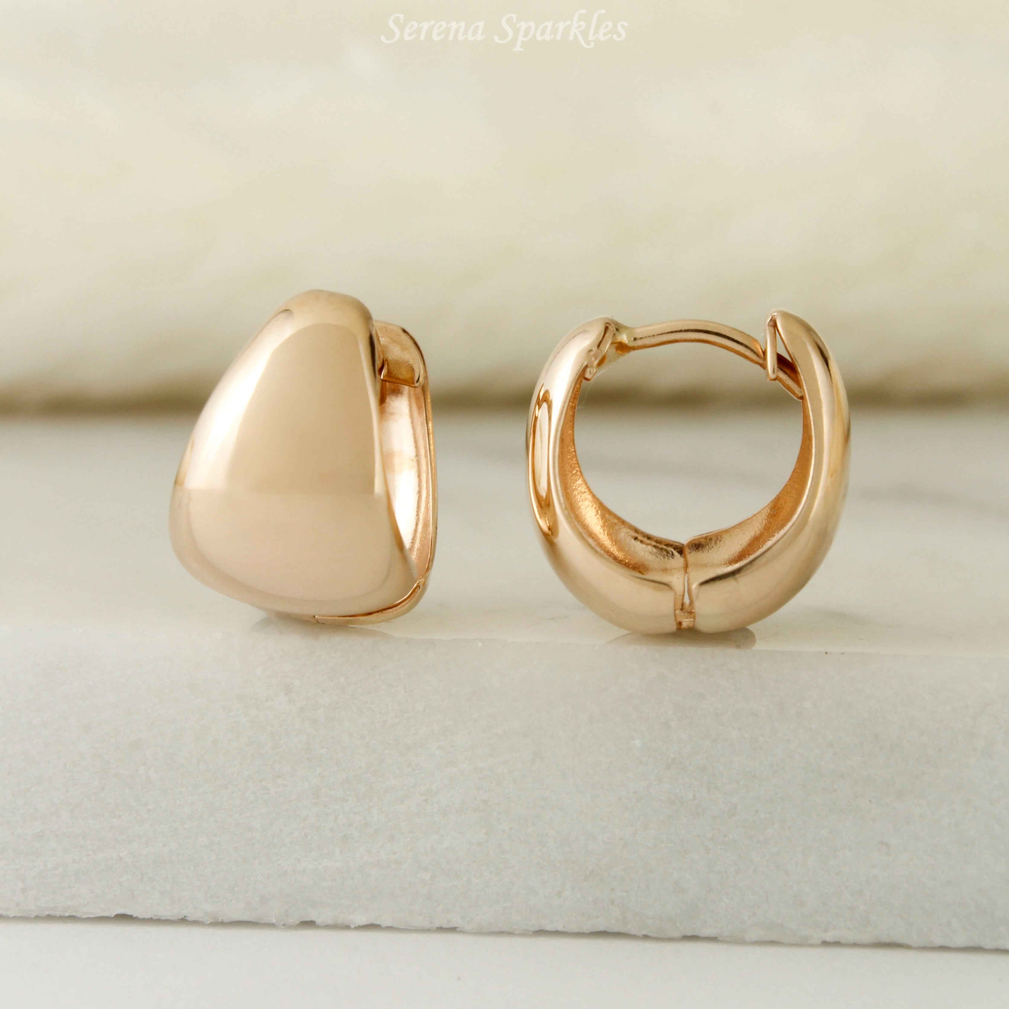 10k Solid Rose Gold Dome Huggie Hoop Earrings - Serena Sparkles