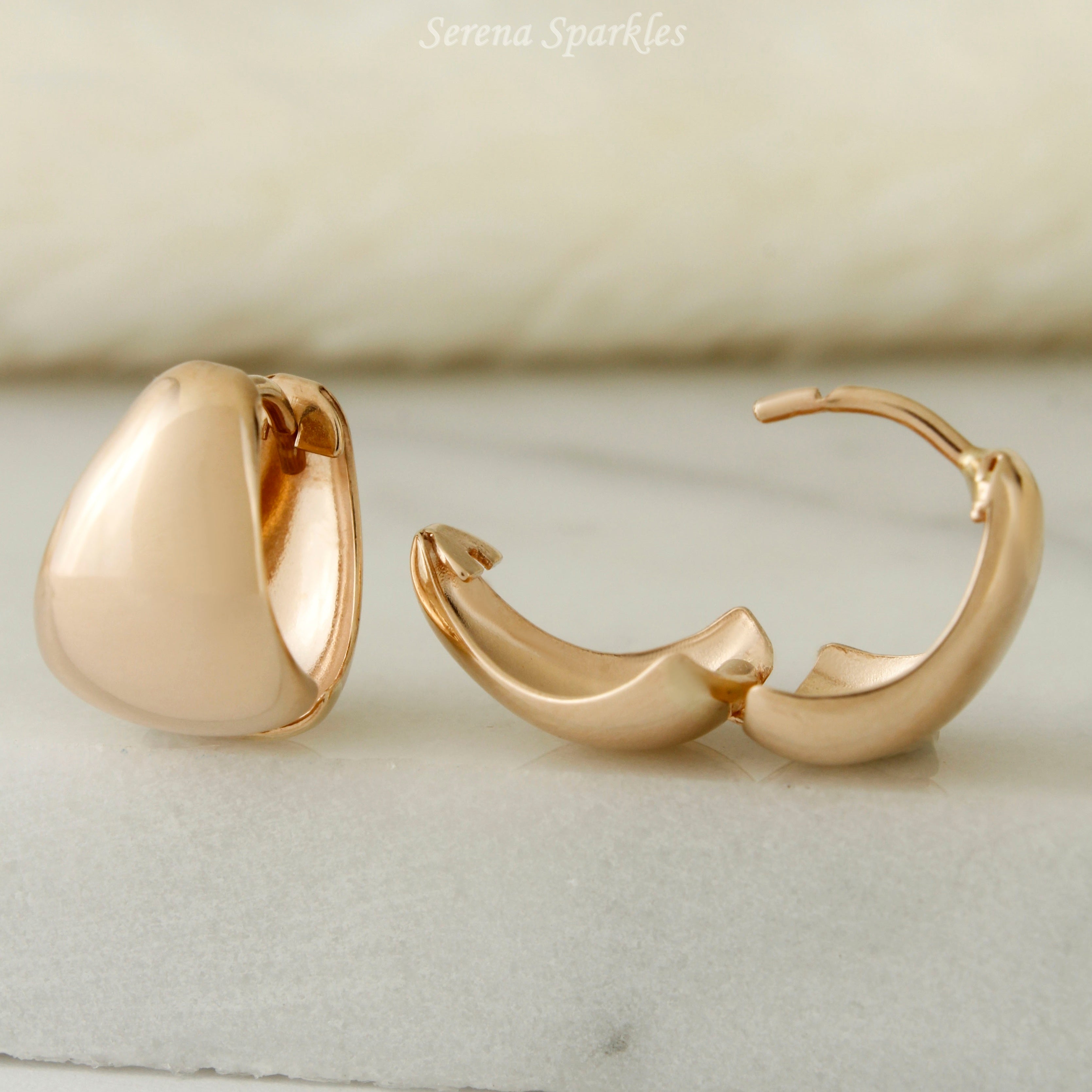 10k Solid Rose Gold Dome Huggie Hoop Earrings - Serena Sparkles