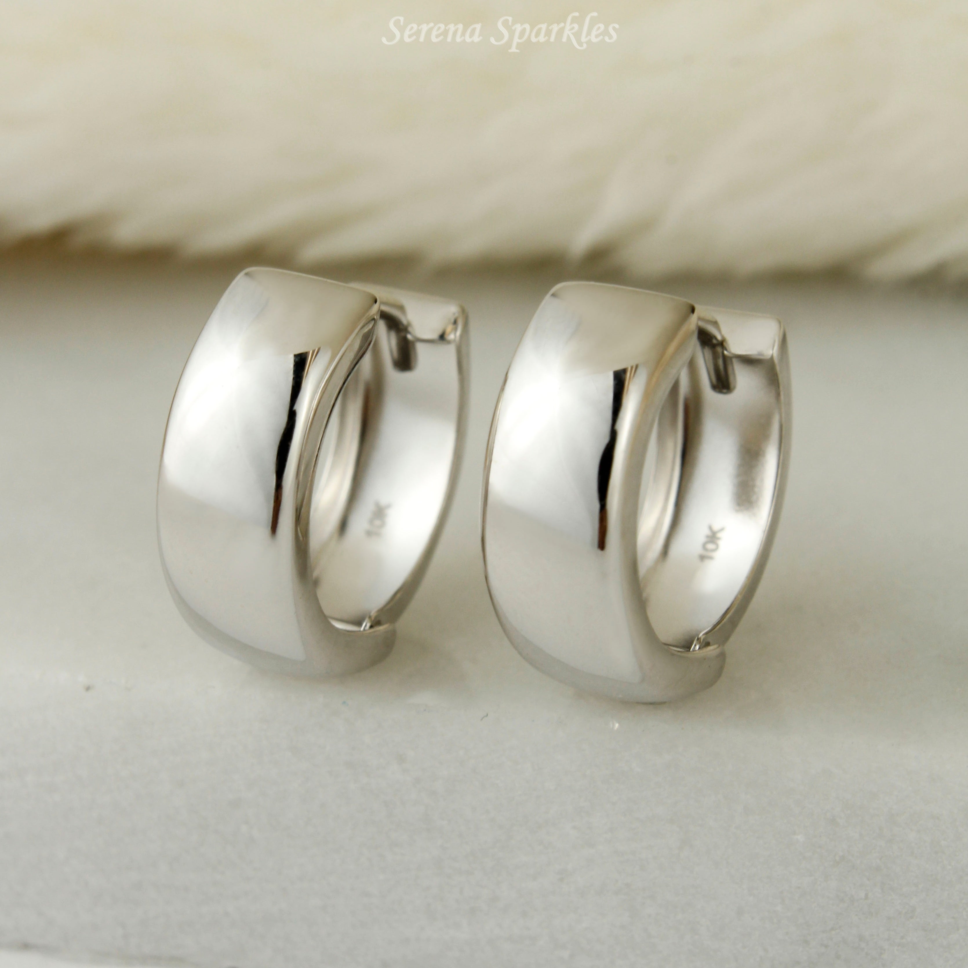 10k Solid White Gold Small Huggies - Serena Sparkles