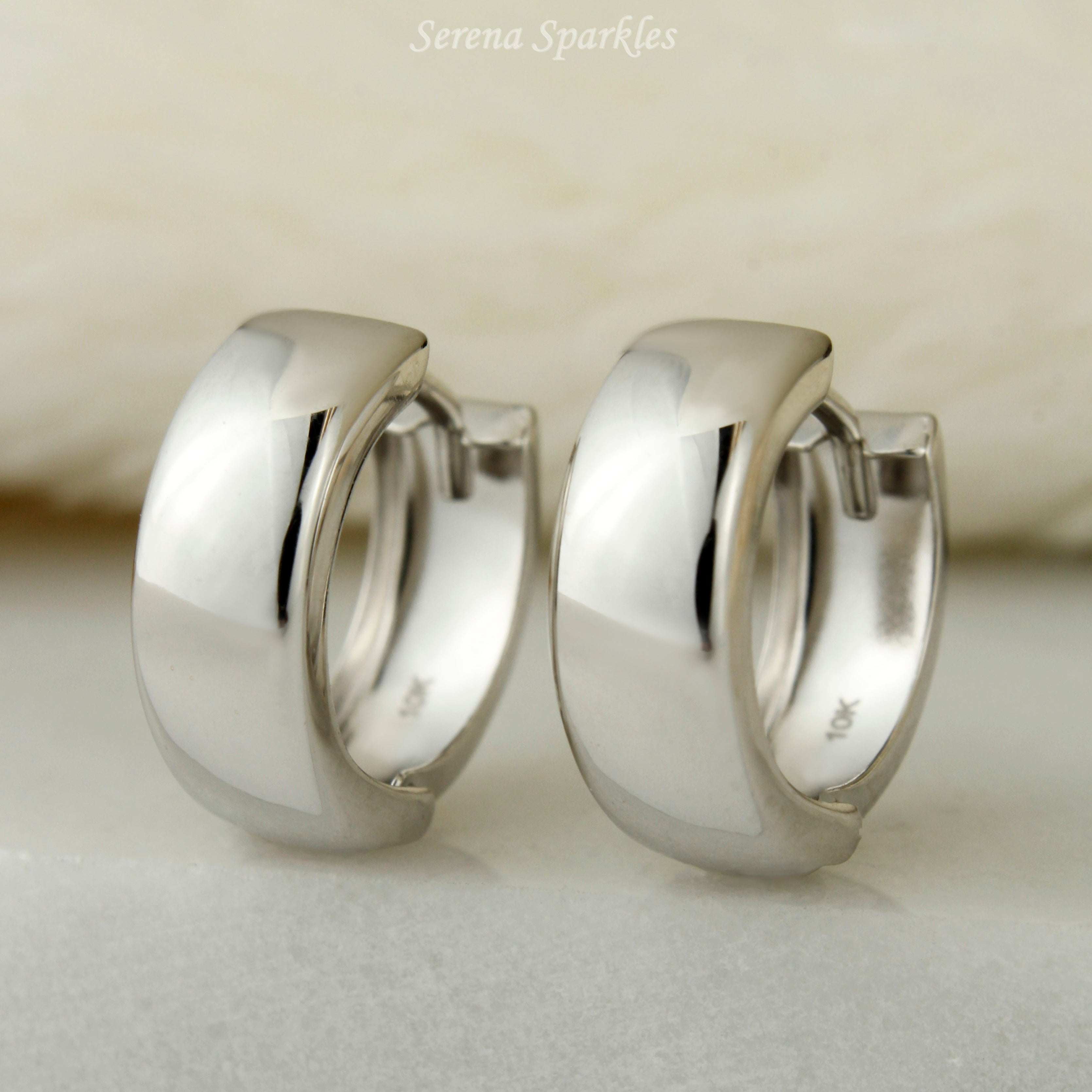 10k Solid White Gold Small Huggies - Serena Sparkles