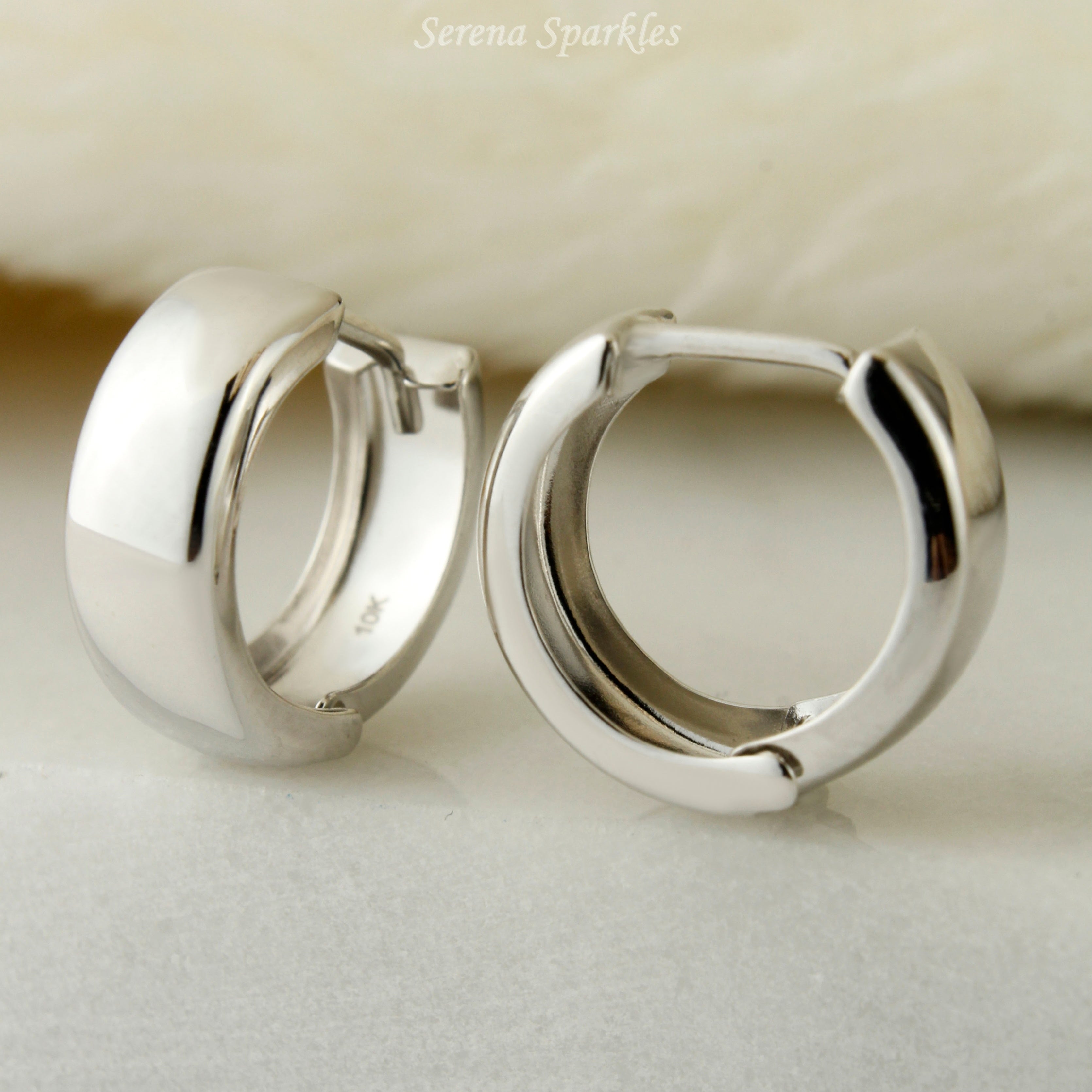 10k Solid White Gold Small Huggies - Serena Sparkles