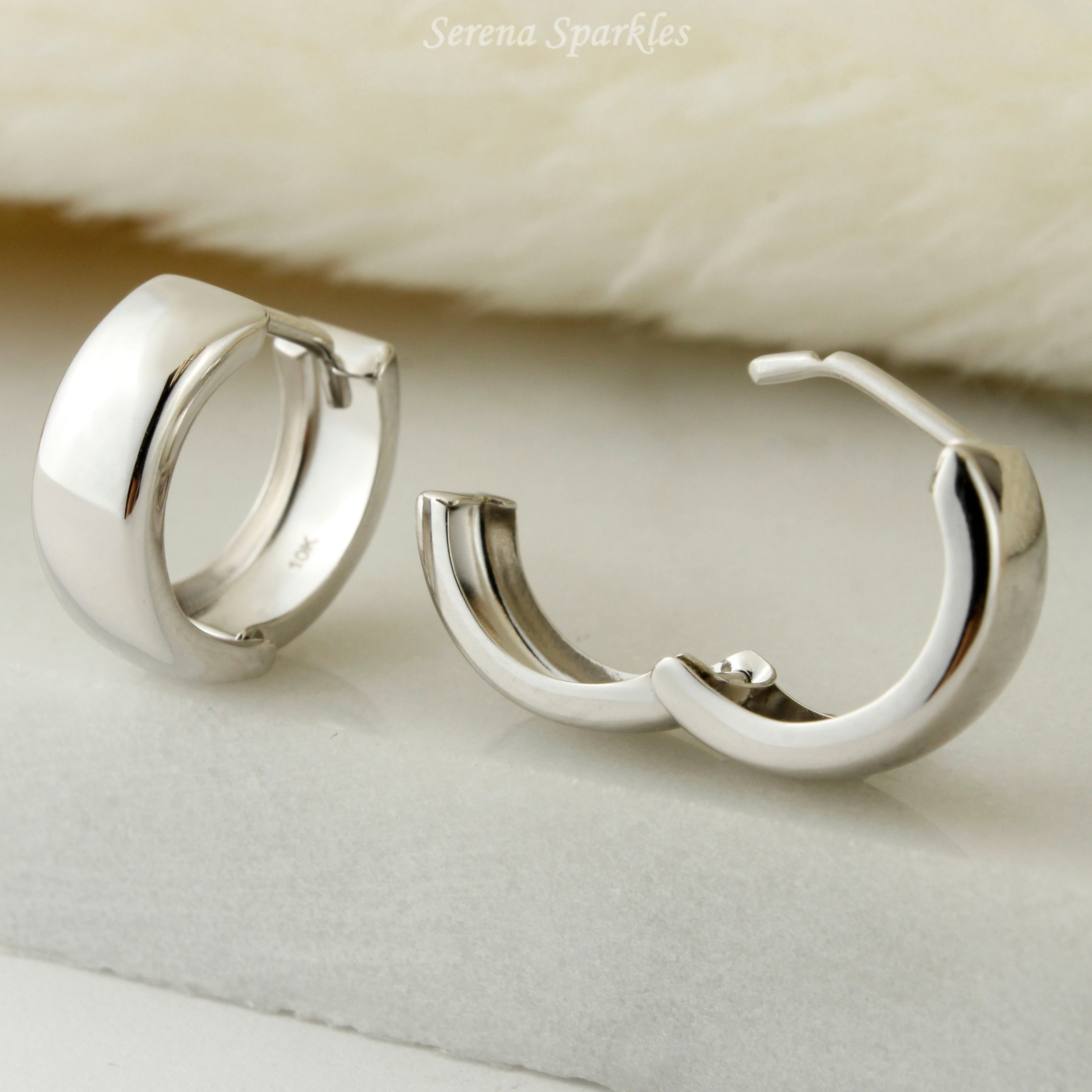 10k Solid White Gold Small Huggies - Serena Sparkles