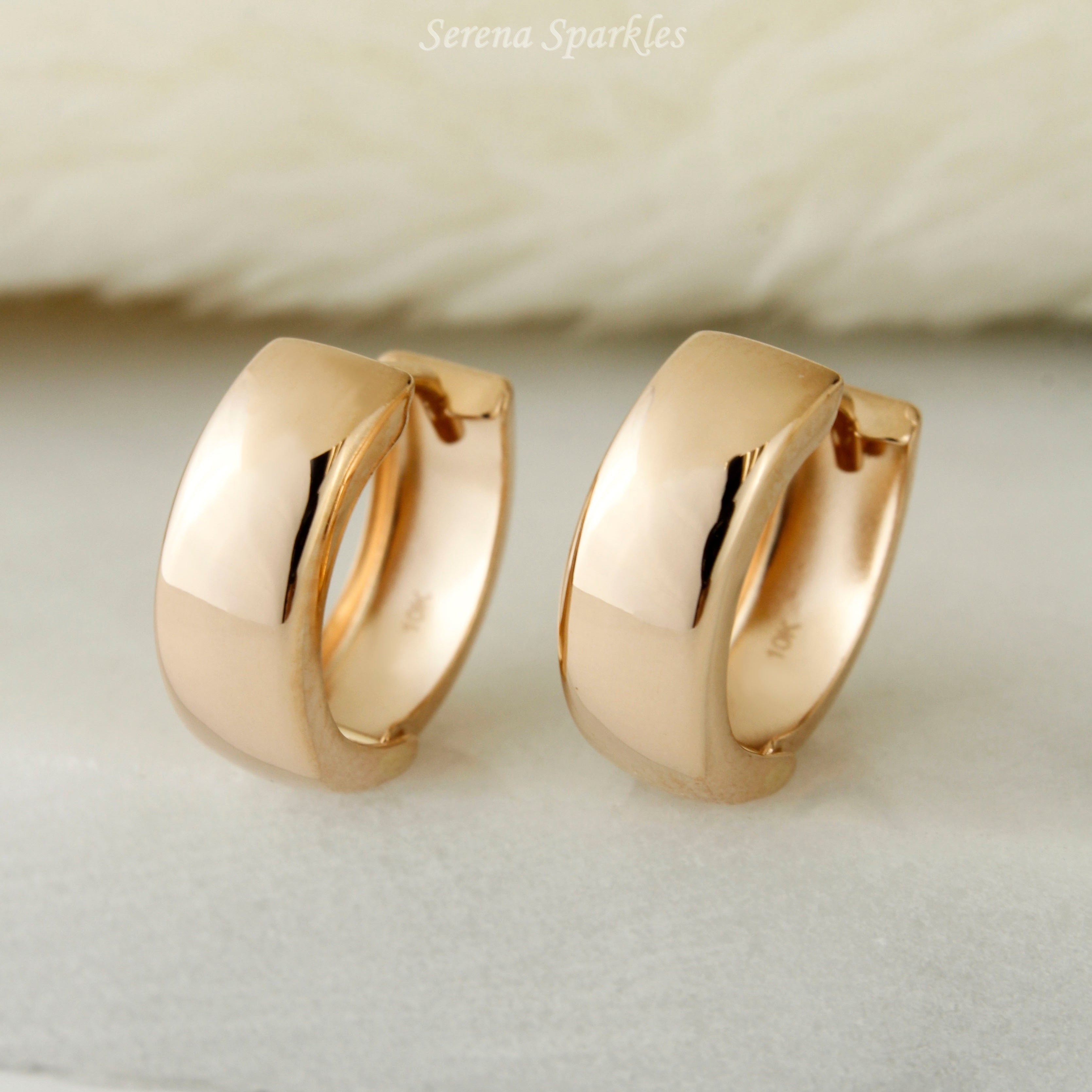 10k Solid Rose Gold Huggie Hoop Earrings - Serena Sparkles