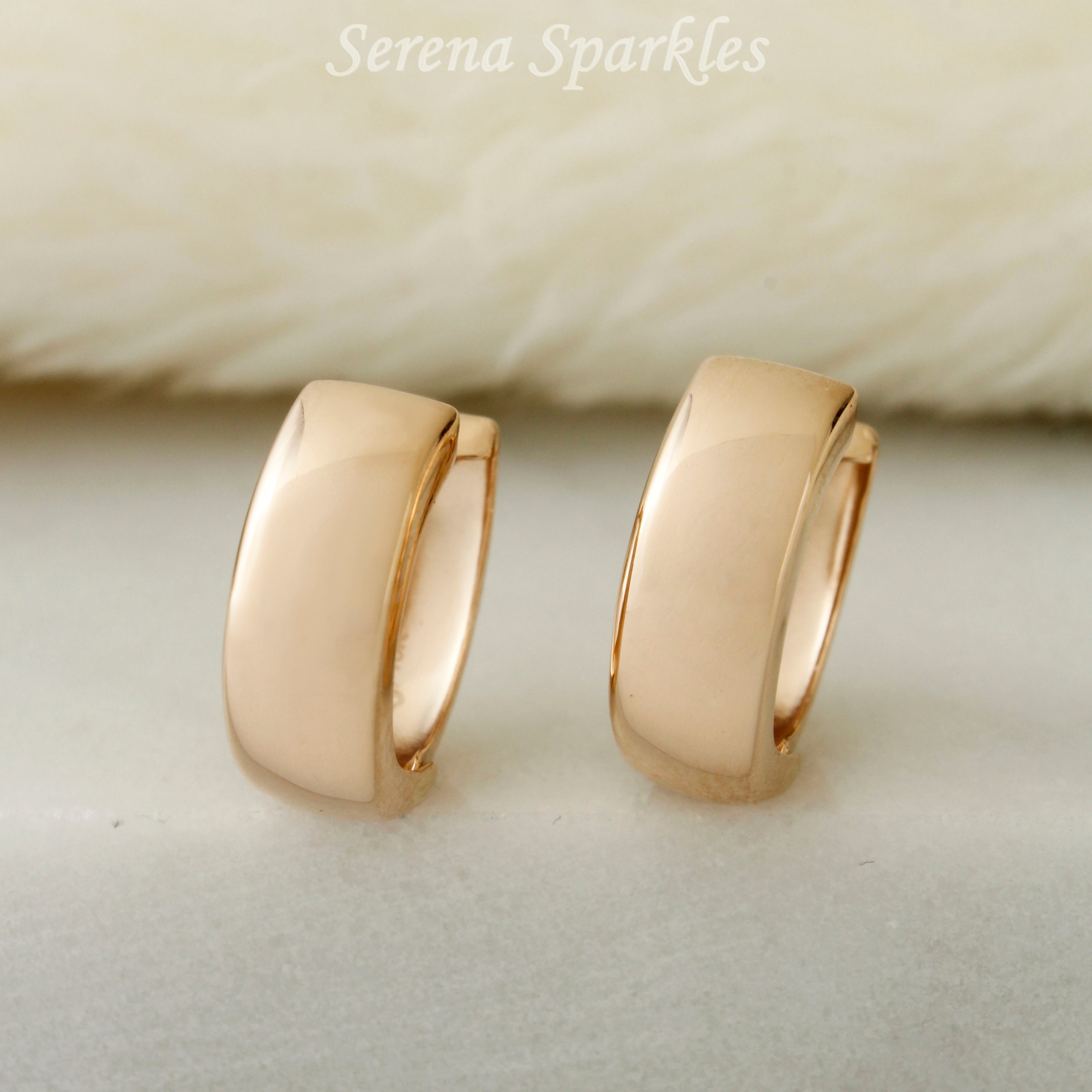 10k Solid Rose Gold Huggie Hoop Earrings - Serena Sparkles